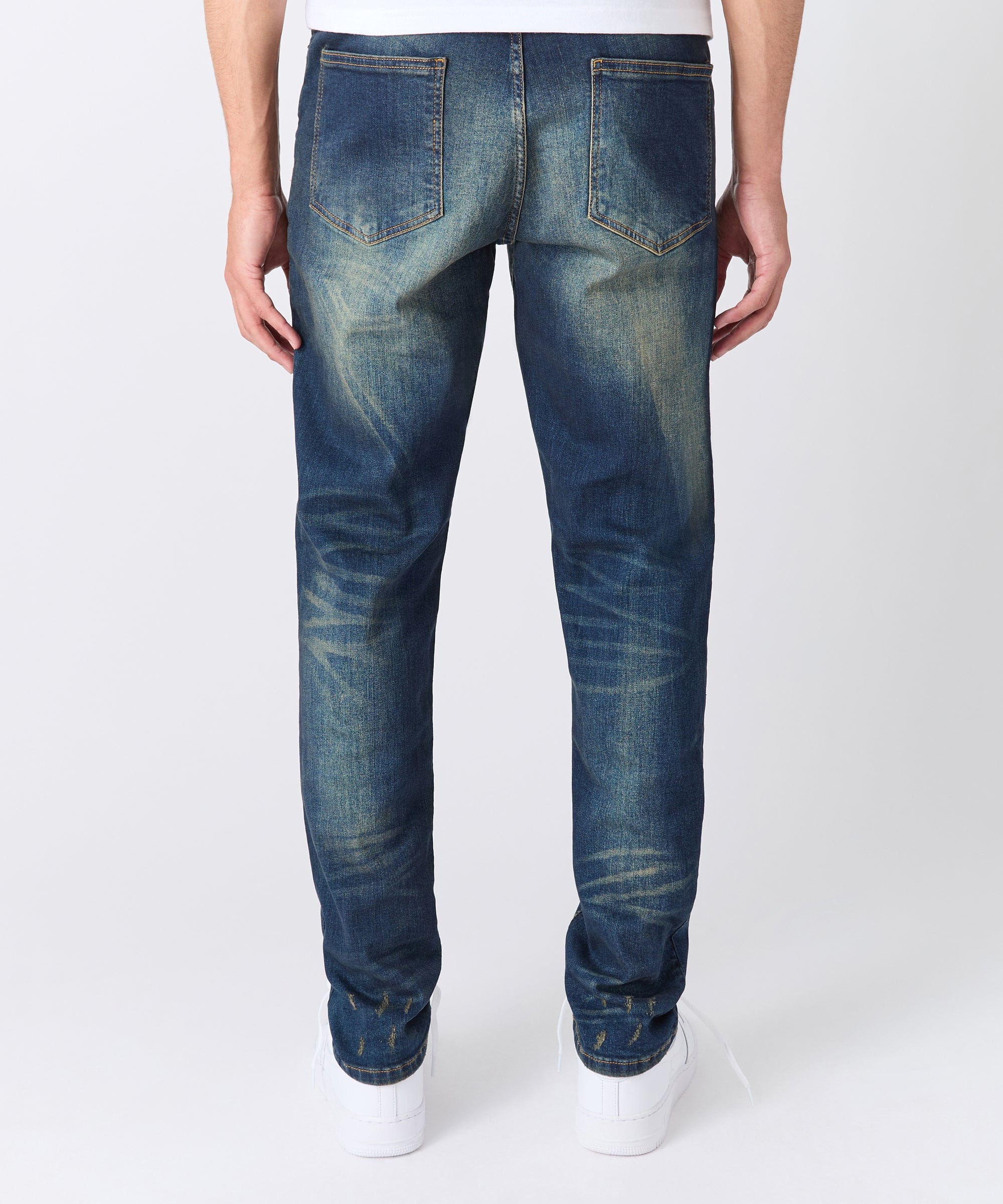 Indigo Washed Tint Rip And Repair Denim Pants - Dark Blue - Image 5