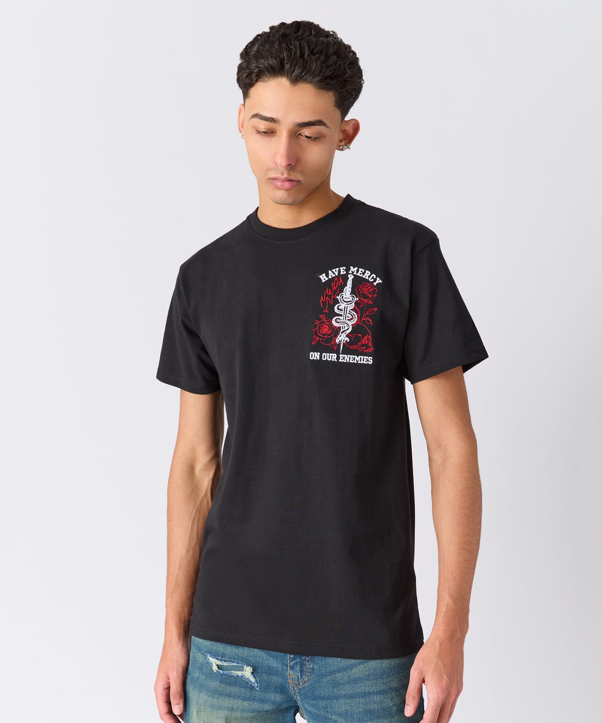 Mercy Embroidered  Short Sleeve Tee - Black - Image 2