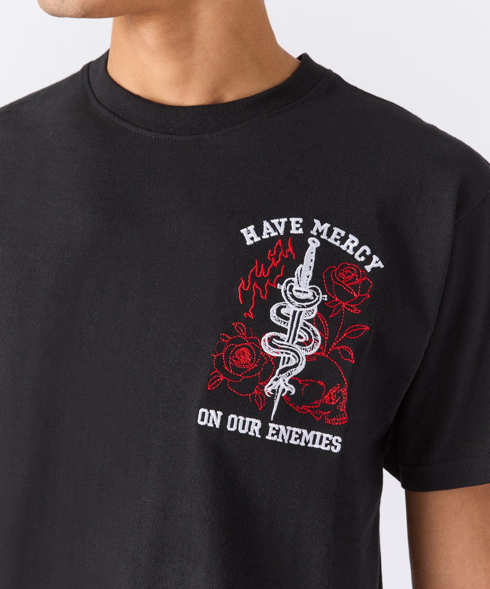 Mercy Embroidered  Short Sleeve Tee - Black - Image 3