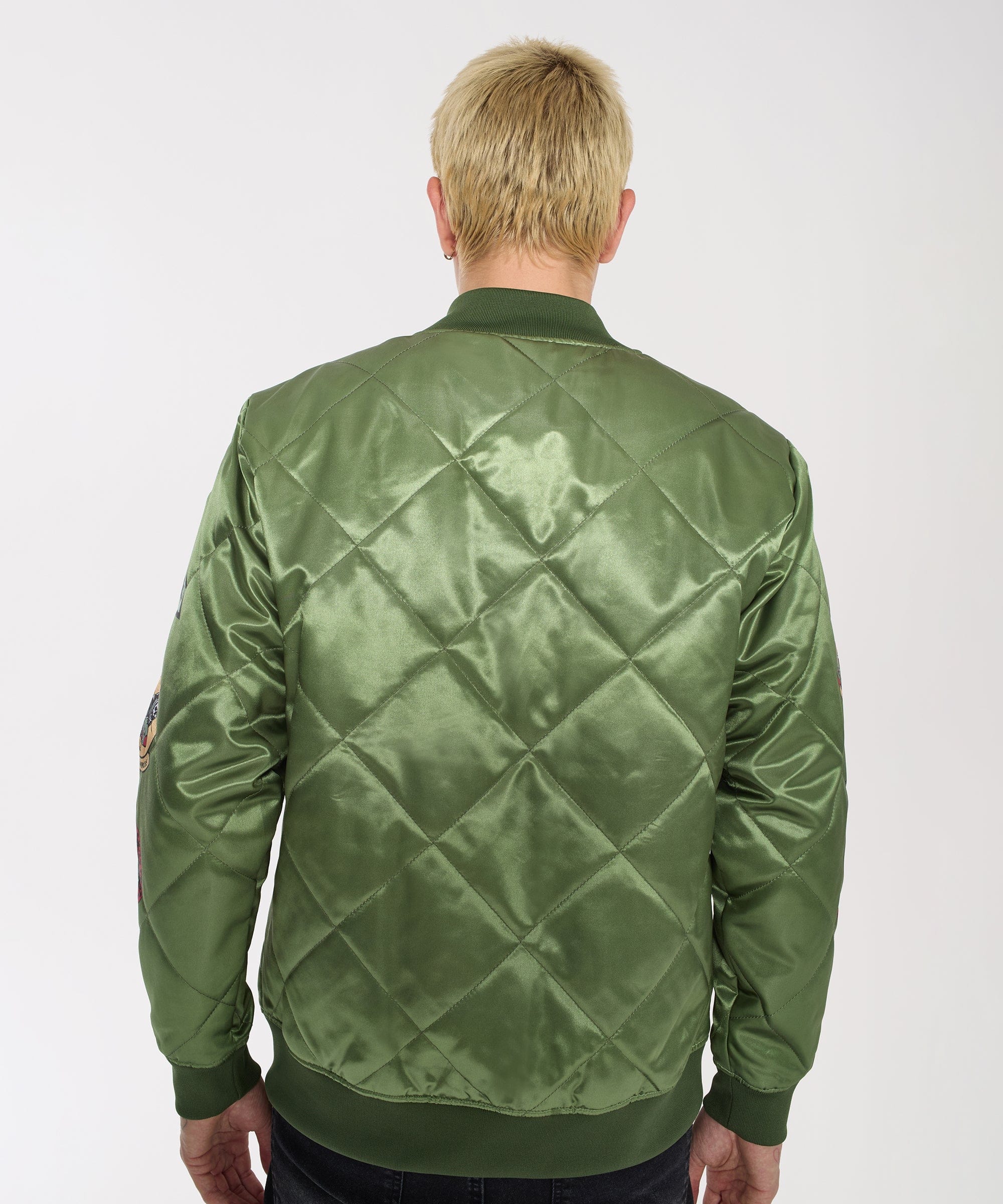 Military Satin Bomber Jacket - Olive Green - Image 11