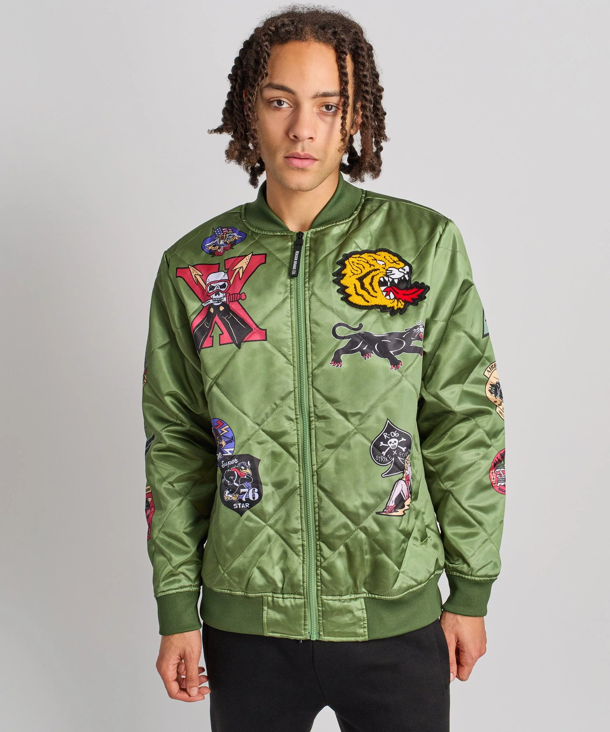 Military Satin Bomber Jacket - Olive Green - Image 3