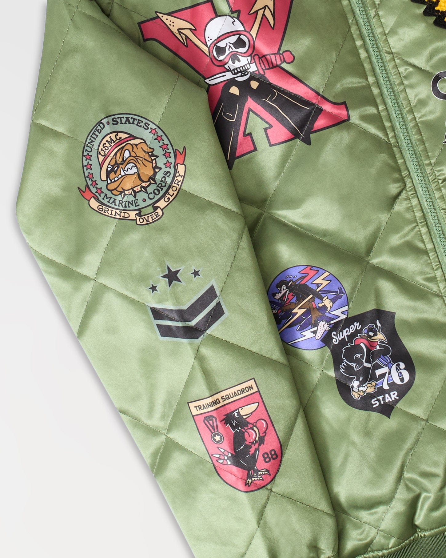 Military Satin Bomber Jacket - Olive Green - Image 5