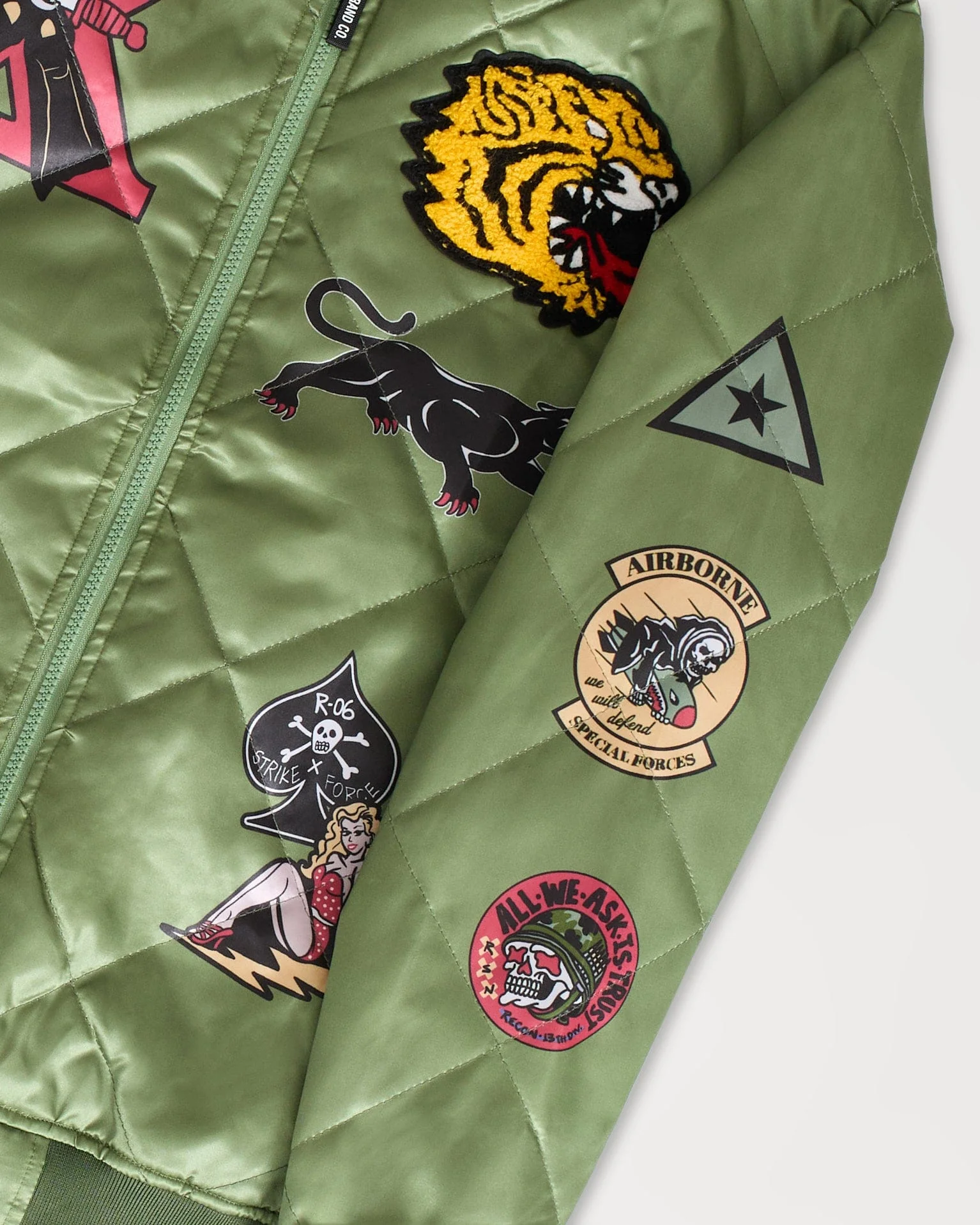Military Satin Bomber Jacket - Olive Green - Image 6