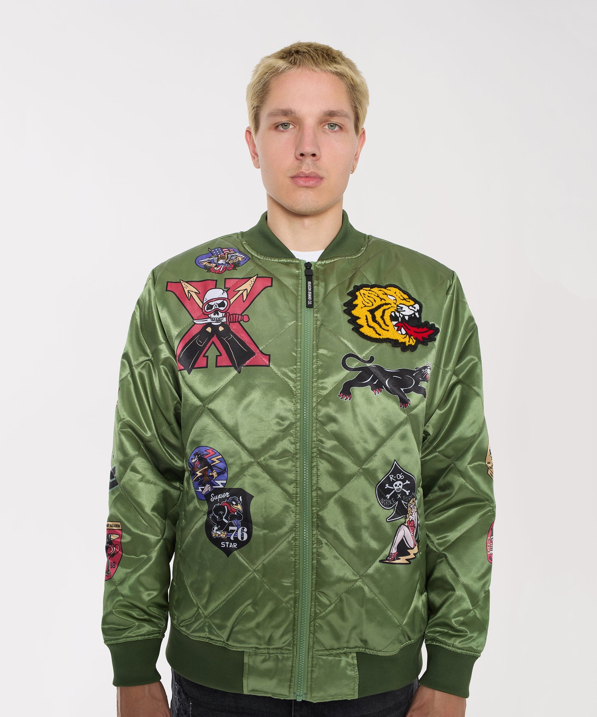 Military Satin Bomber Jacket - Olive Green - Image 8