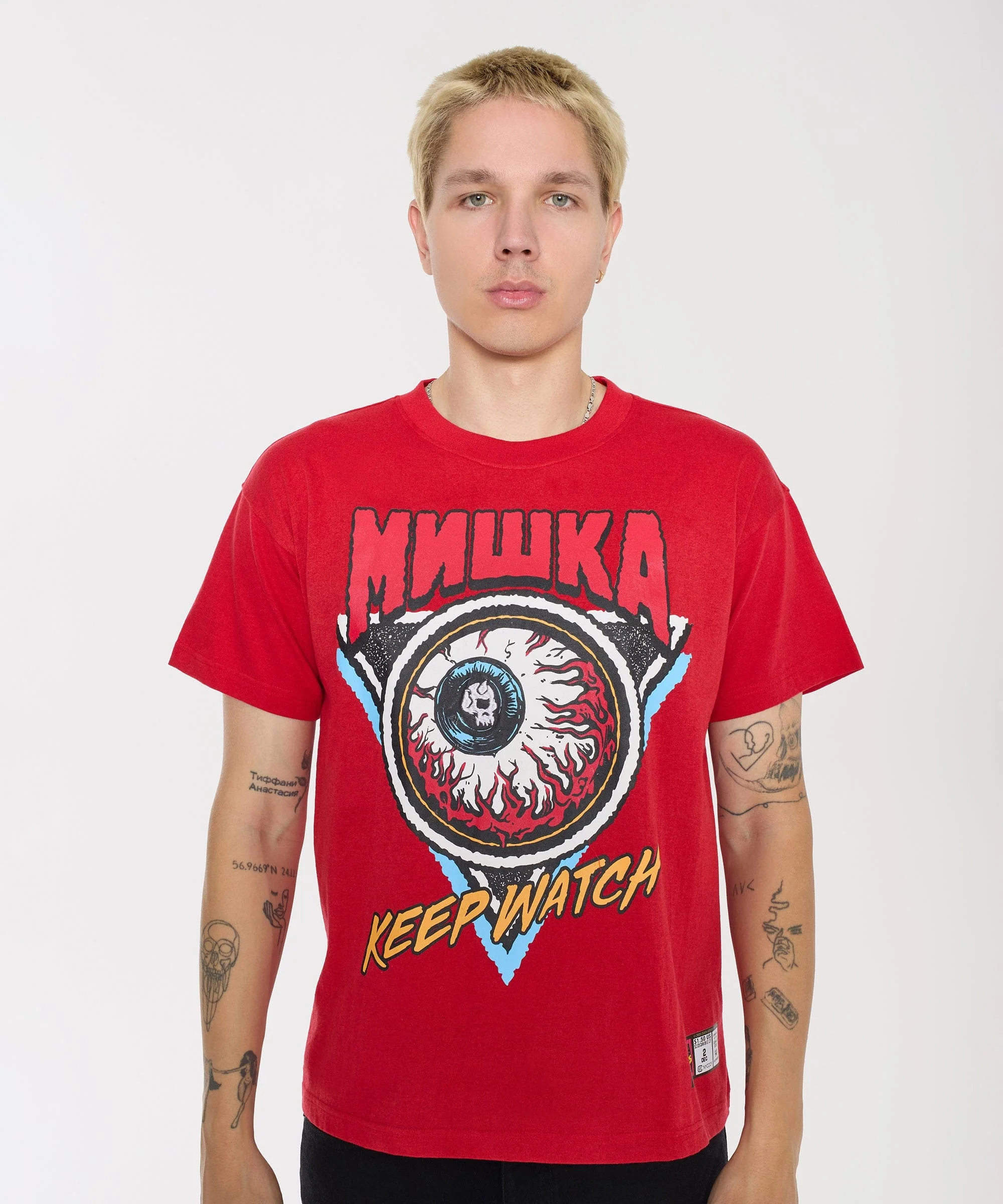 Mishka Keep Watch Embroidered Short Sleeve Tee - Red - Image 3