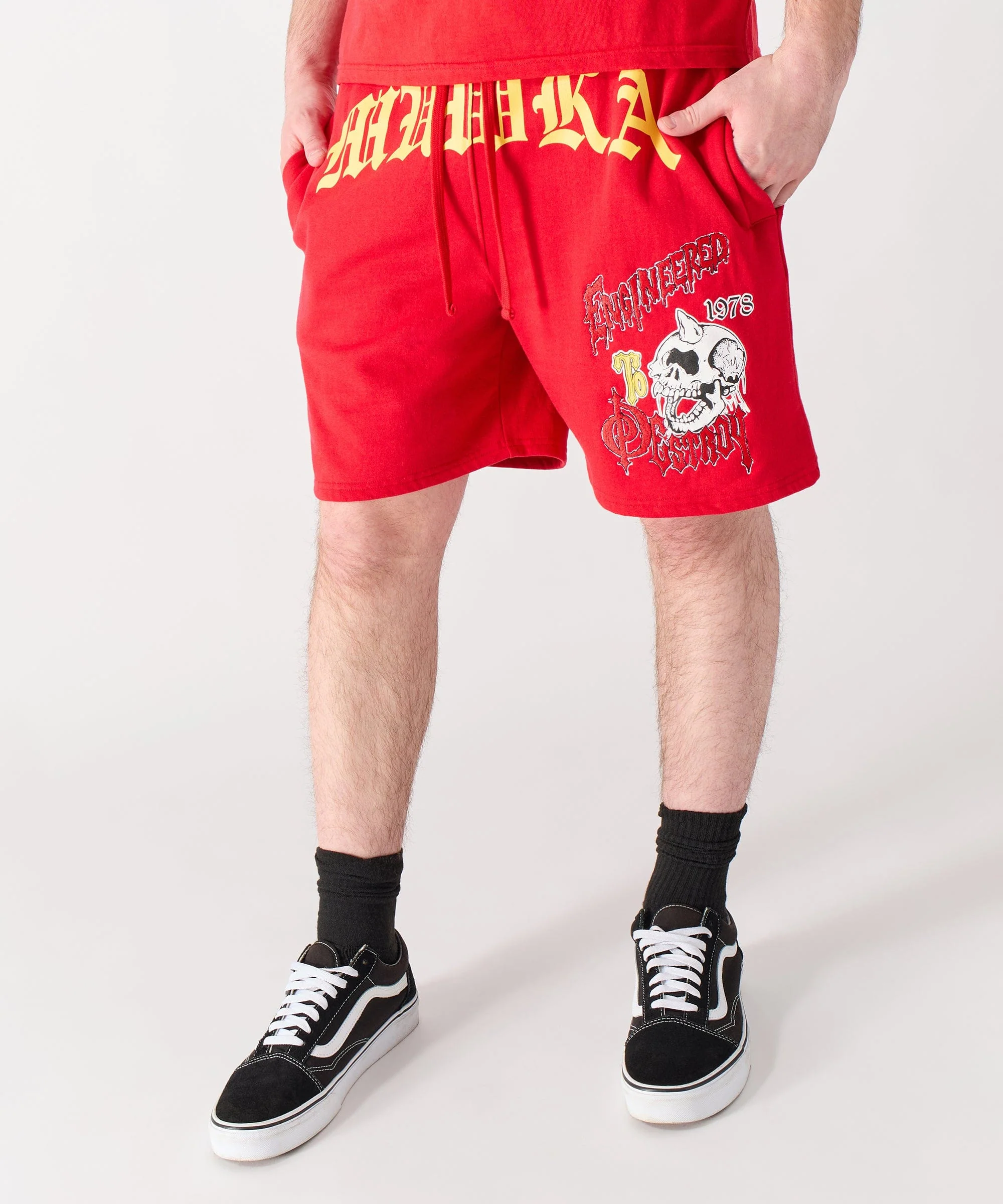 Mishka Old English Fleece Shorts - Red - Image 5