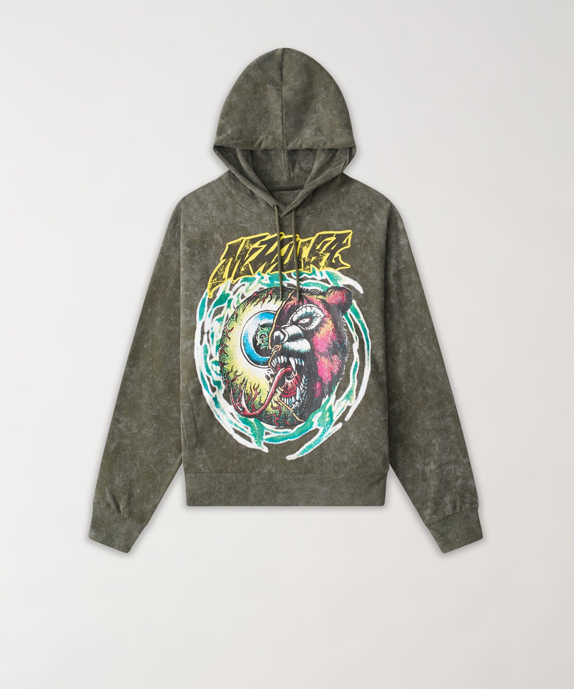 Mishka Washed Graphic Print Hoodie - Olive Green