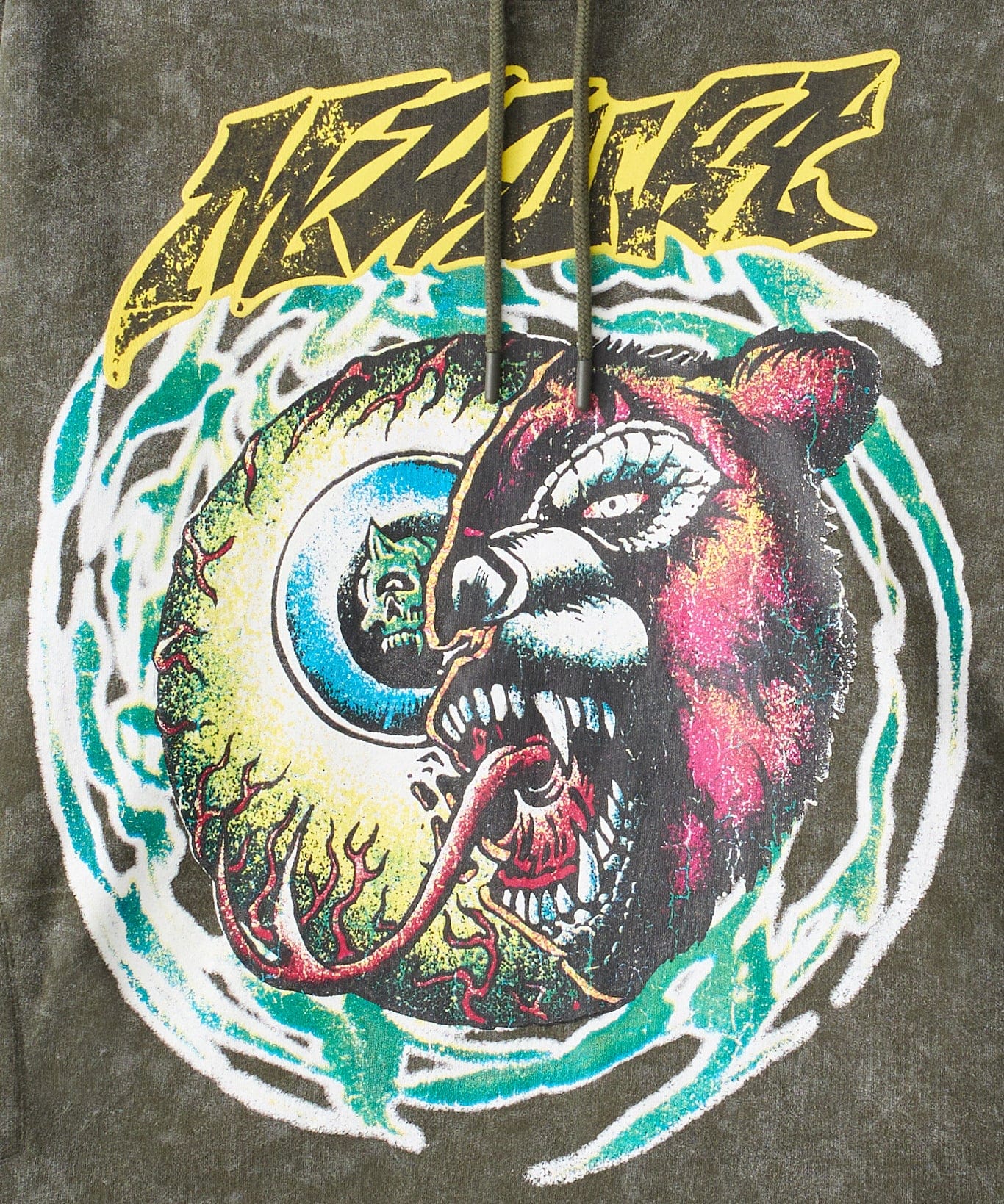 Mishka Washed Graphic Print Hoodie - Olive Green - Image 2