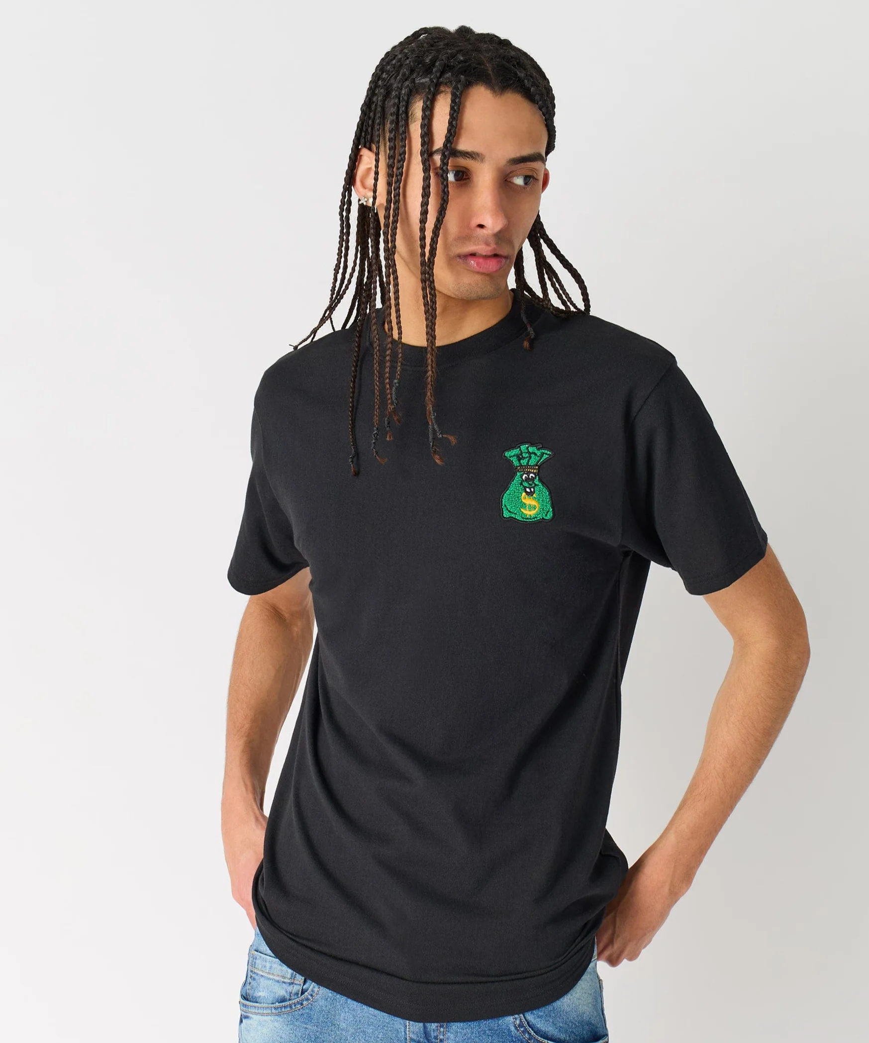 Money Bags Chenille Patch Short Sleeve Tee - Black - Image 3