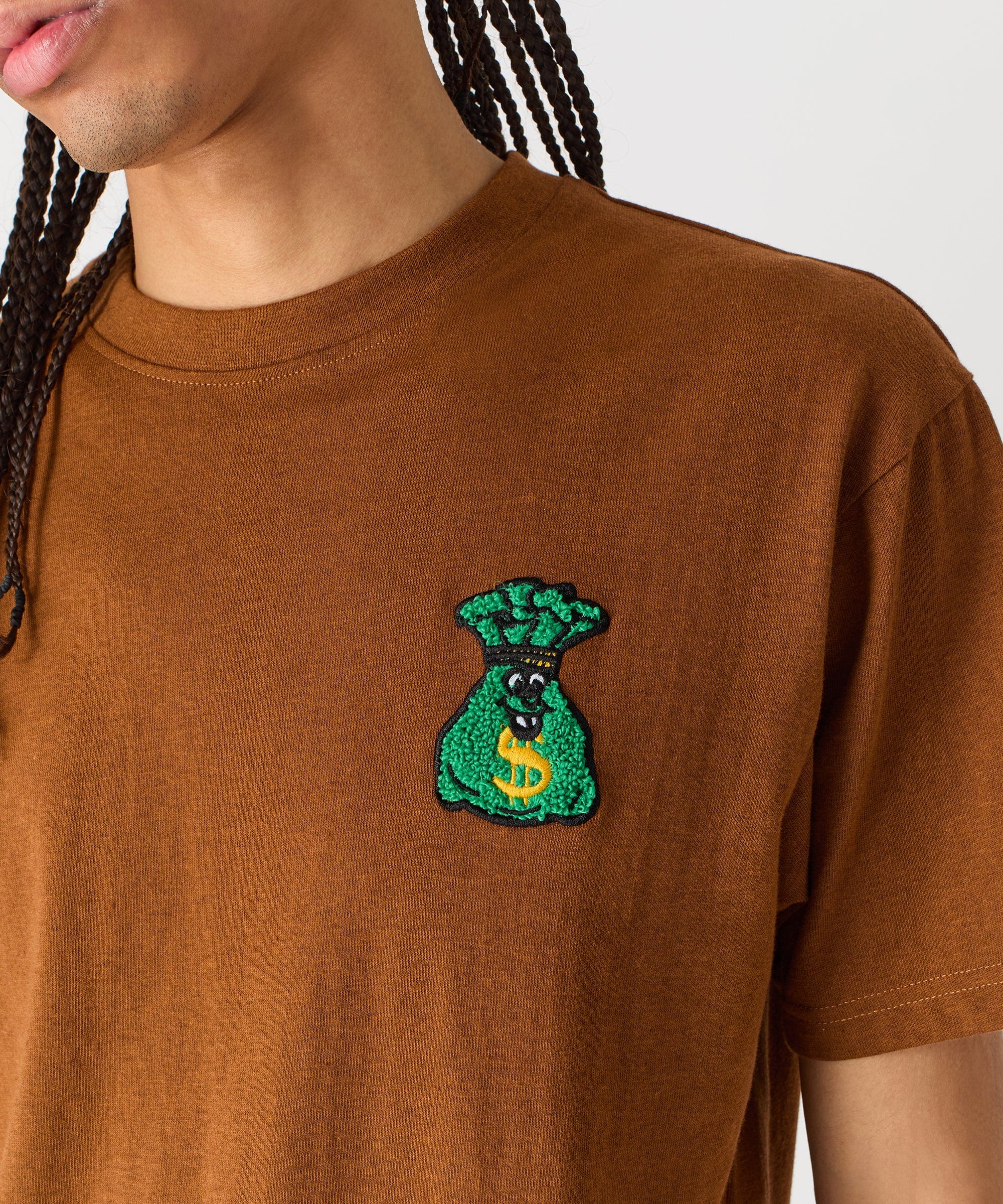 Money Bags Chenille Patch Short Sleeve Tee - Khaki - Image 3