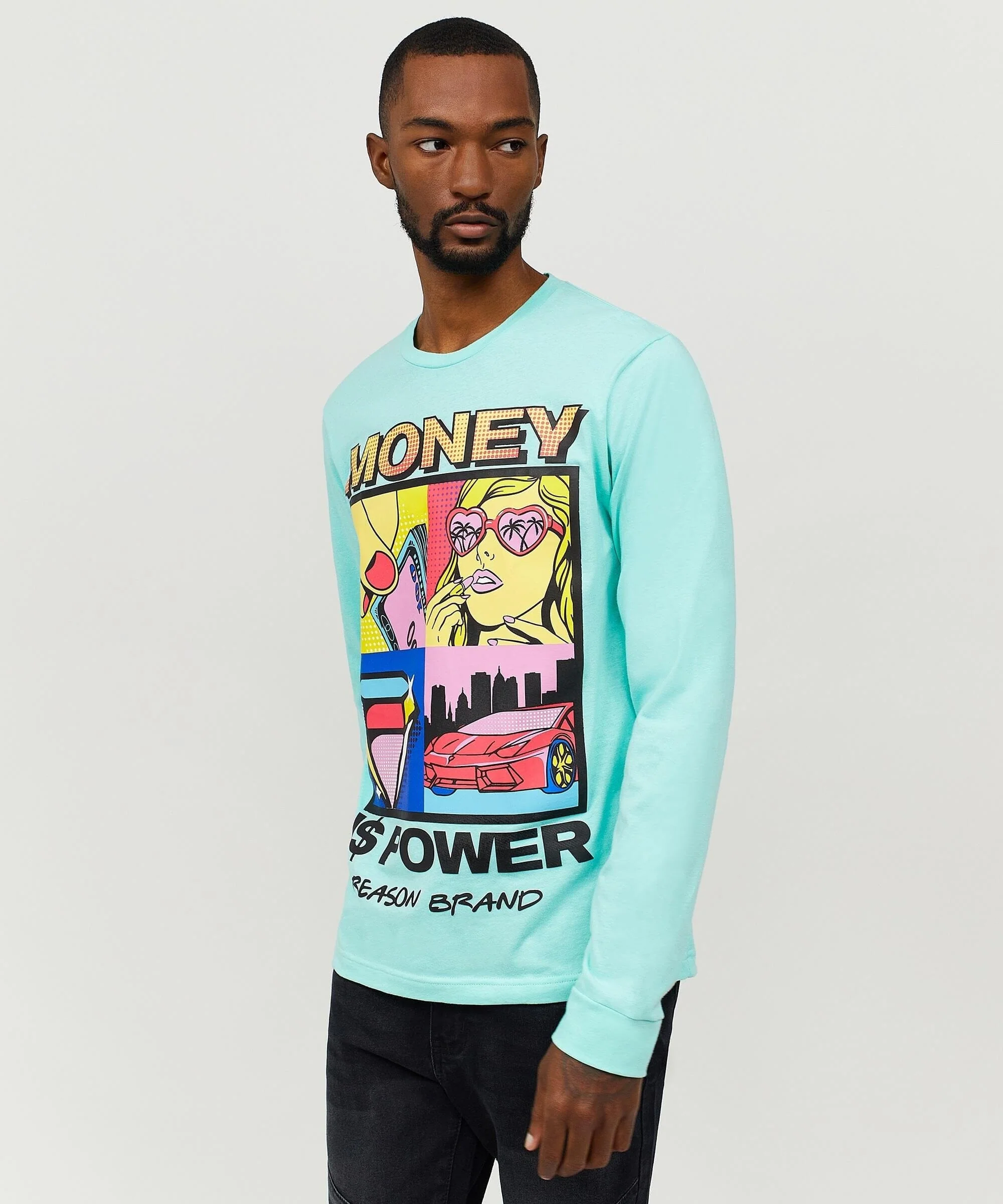 Money Is Power Long Sleeve Tee - Teal - Image 5