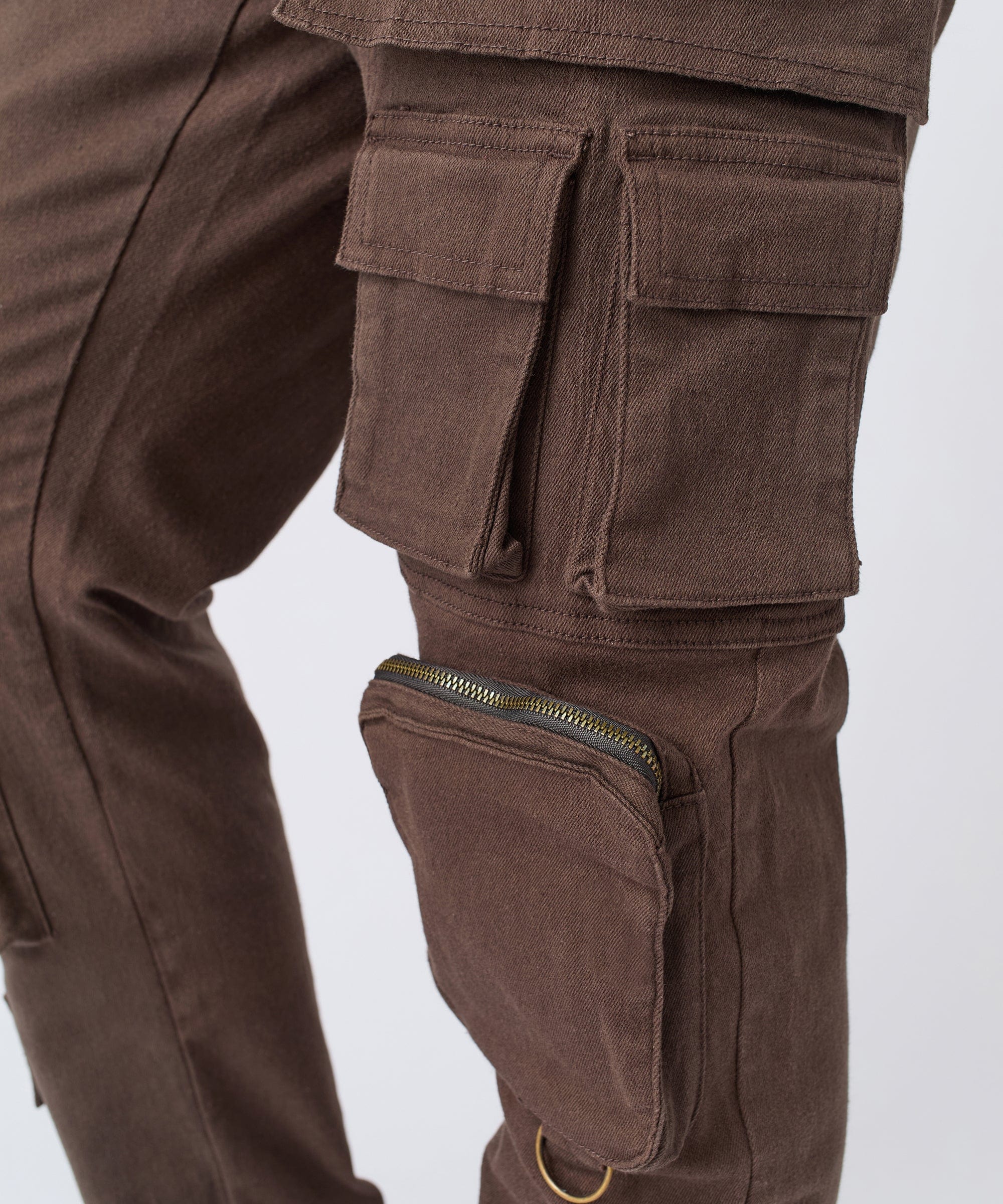 Multi Pocket Cargo Denim Pants - Brown - Image 2