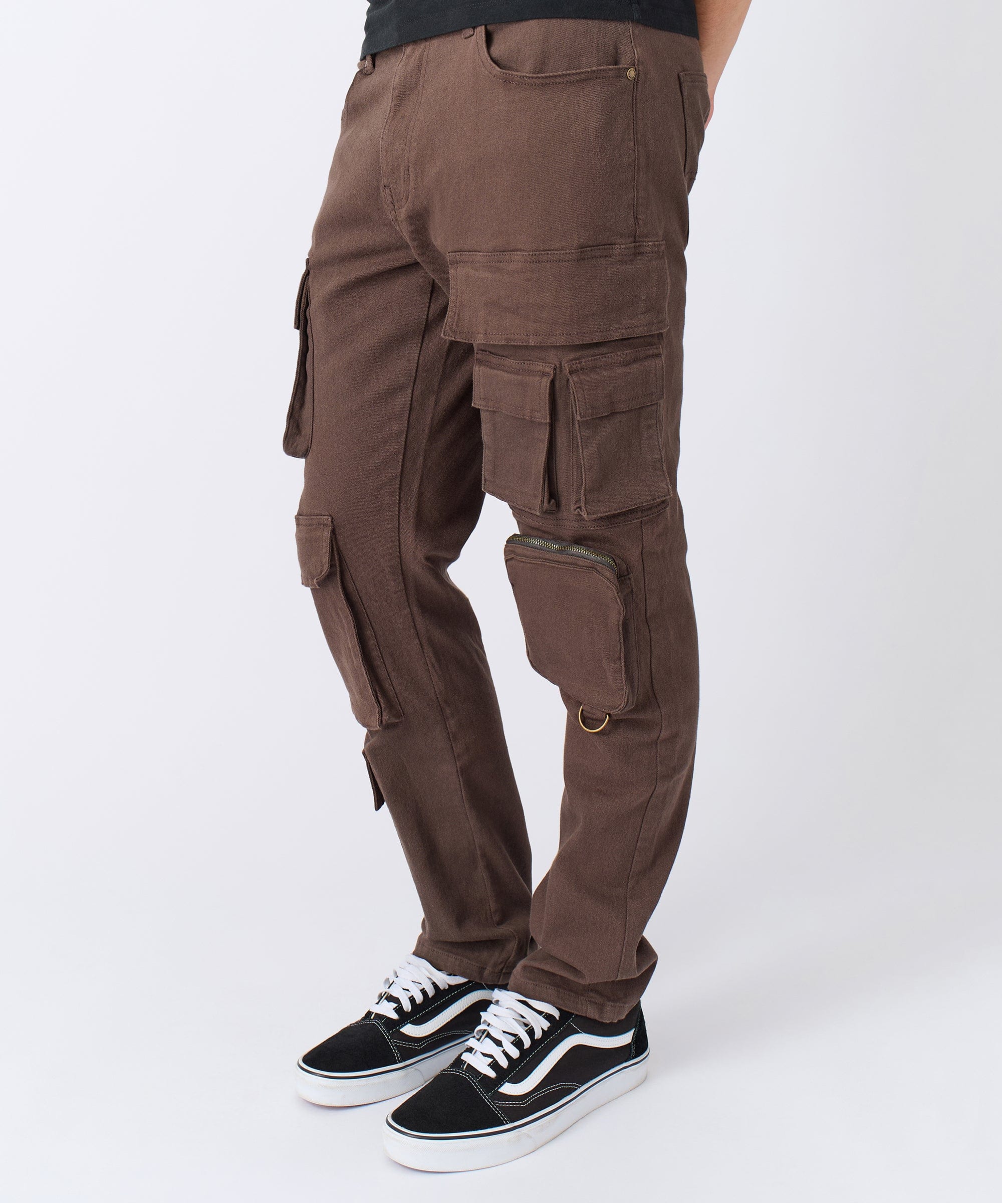 Multi Pocket Cargo Denim Pants - Brown - Image 3