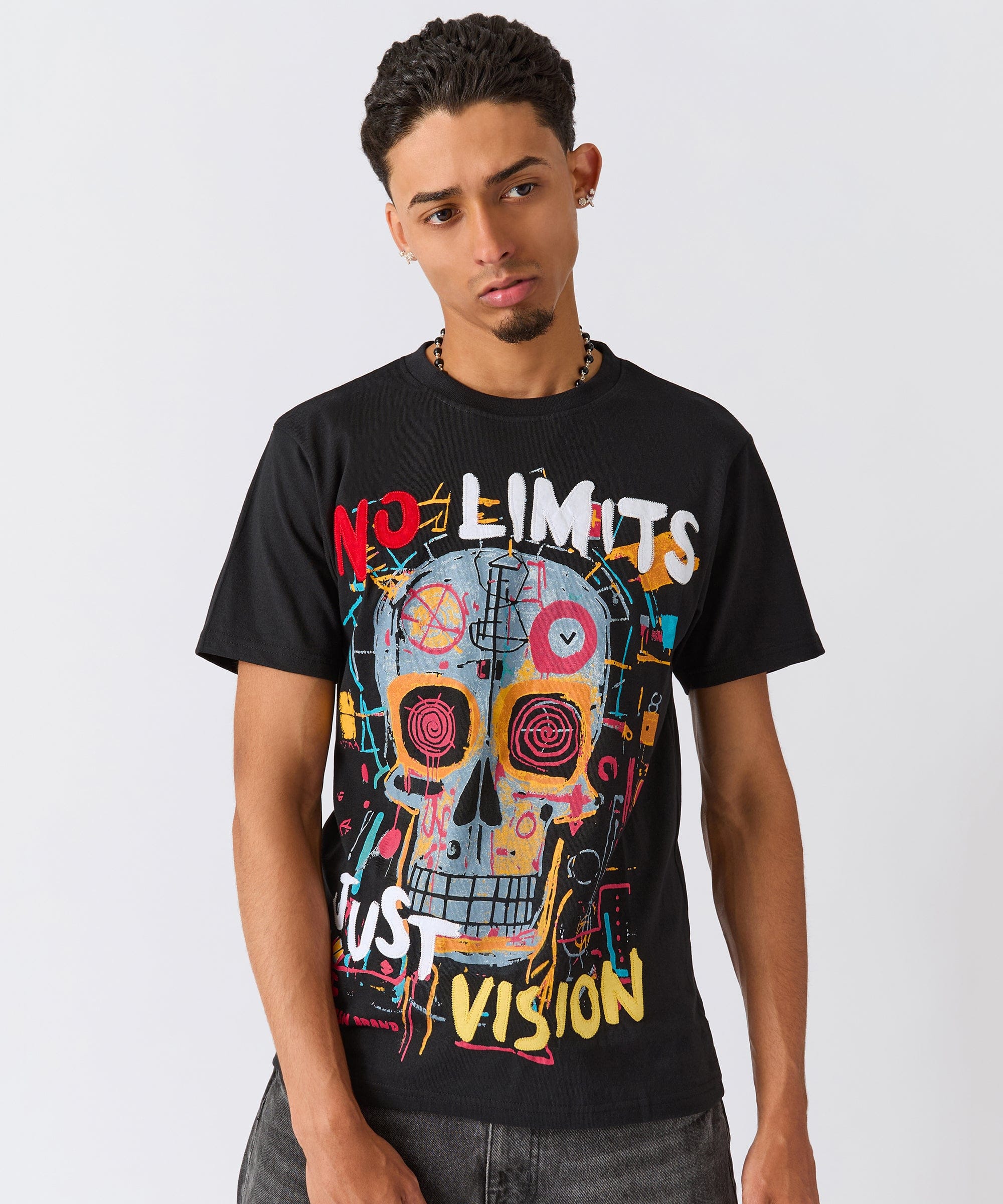 No Limits Skull Applique Short Sleeve Tee - Black - Image 2