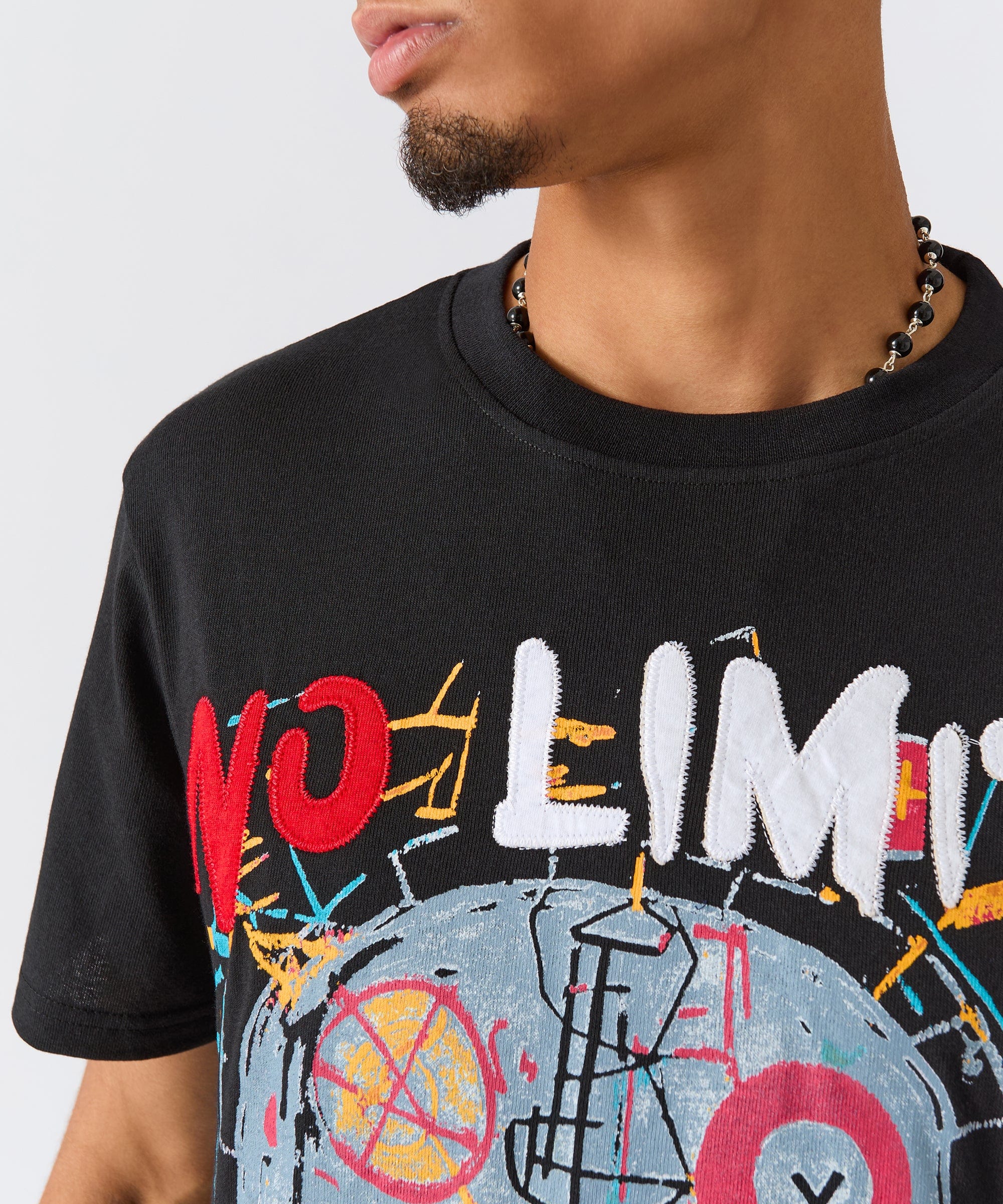 No Limits Skull Applique Short Sleeve Tee - Black - Image 3
