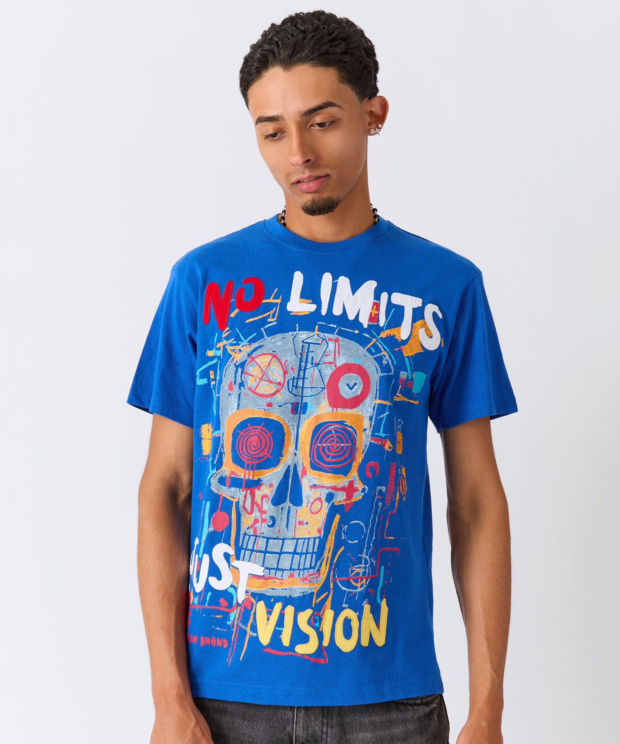 No Limits Skull Applique Short Sleeve Tee - Blue - Image 2