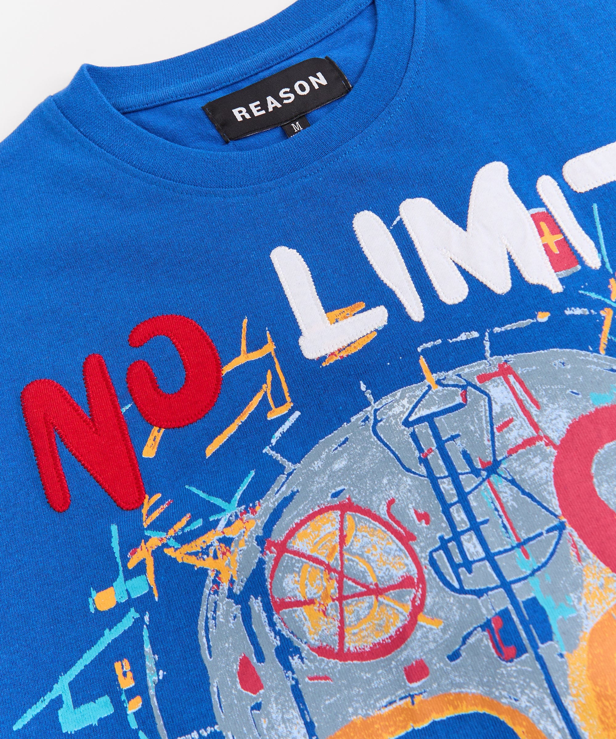No Limits Skull Applique Short Sleeve Tee - Blue - Image 3
