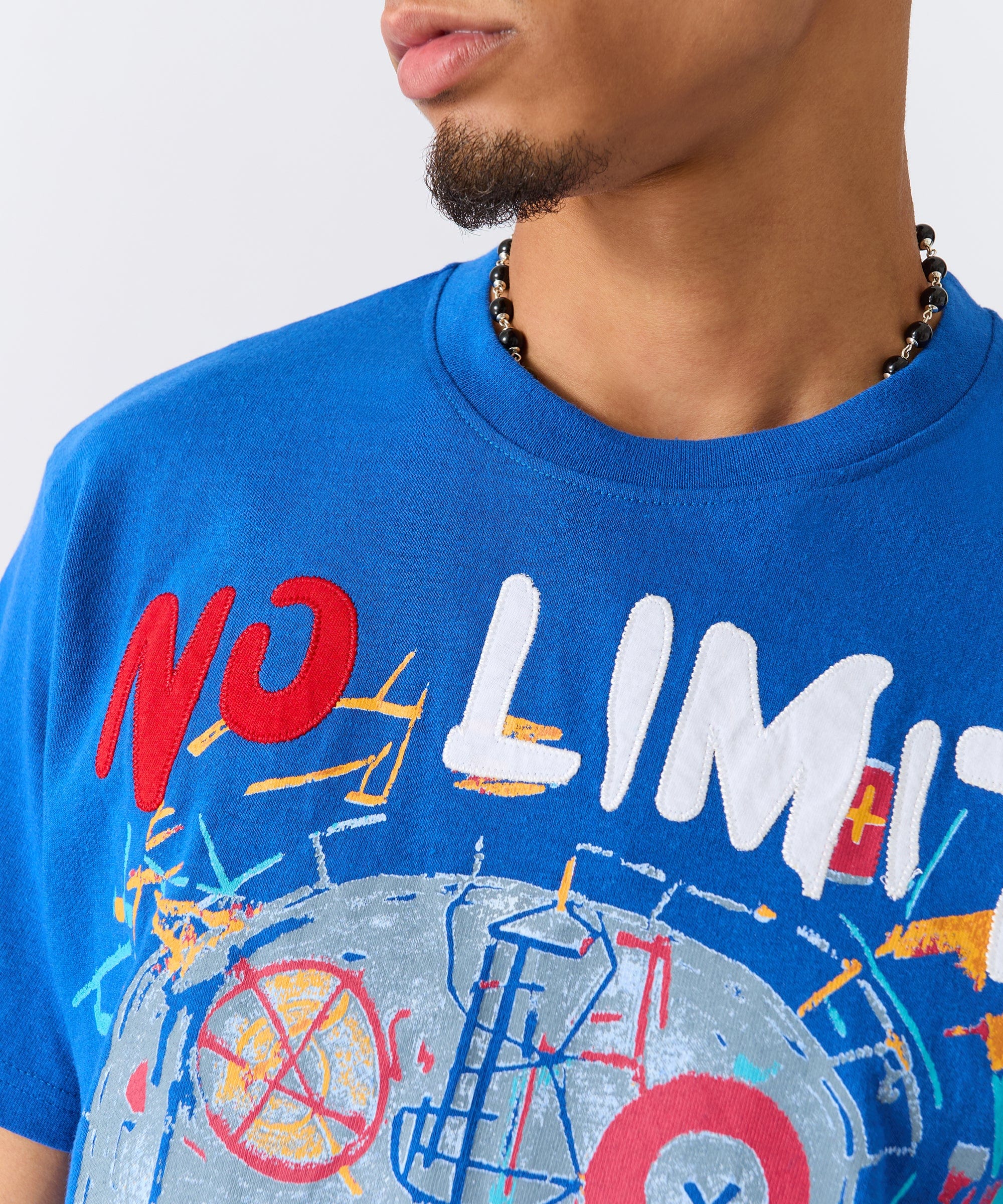 No Limits Skull Applique Short Sleeve Tee - Blue - Image 4