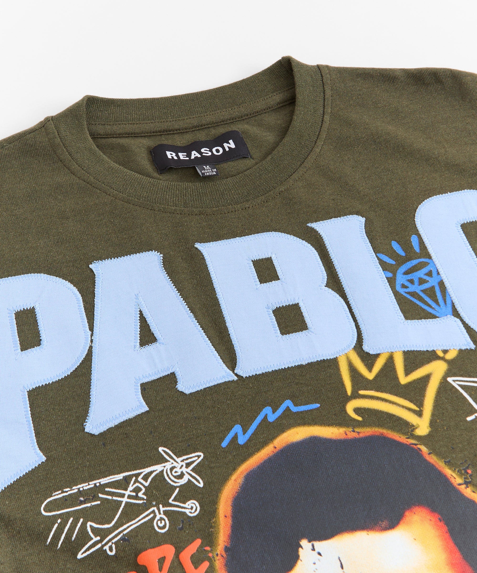 Pablo Graffiti Applique Short Sleeve Tee - Green - Image 3