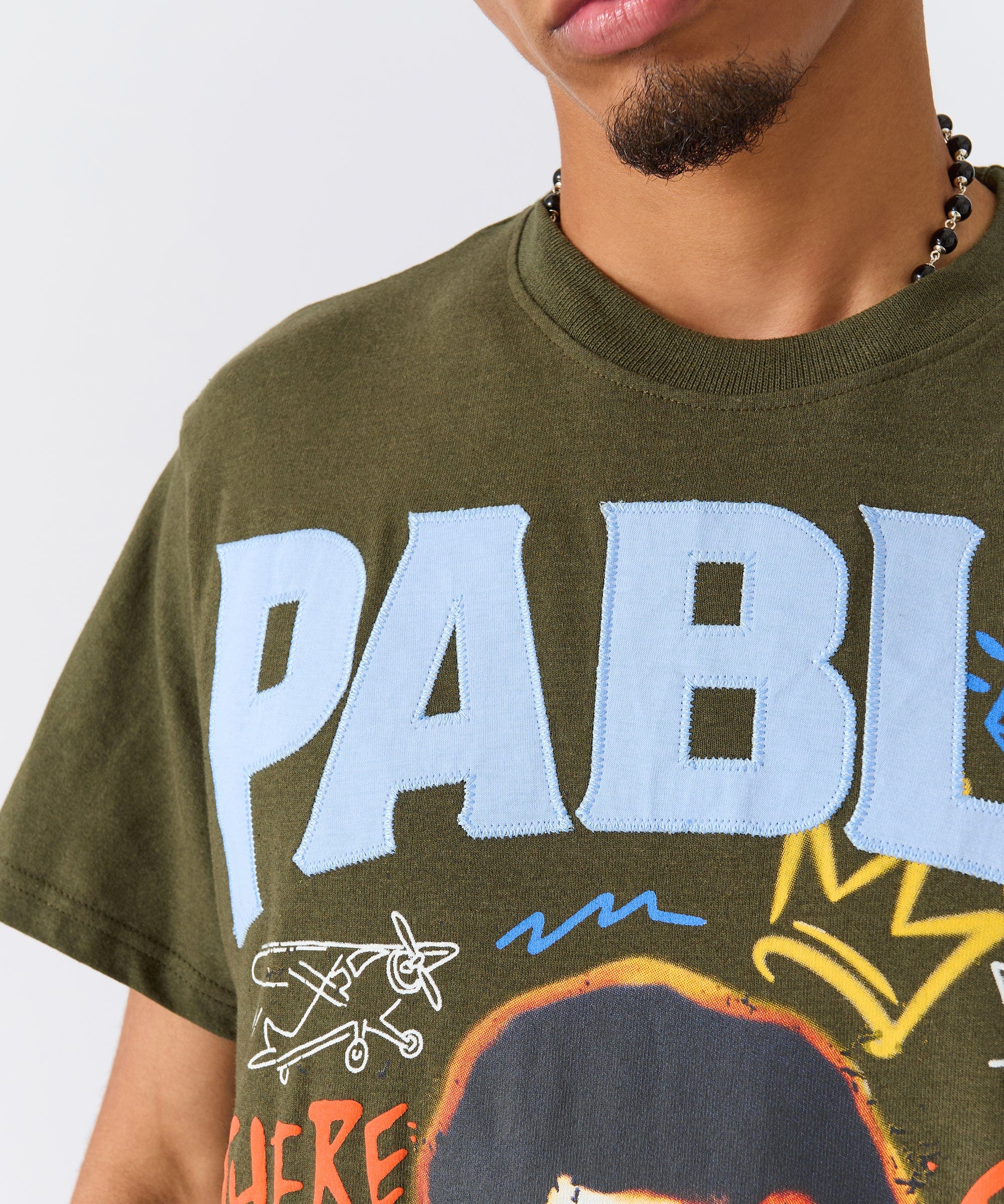 Pablo Graffiti Applique Short Sleeve Tee - Green - Image 4