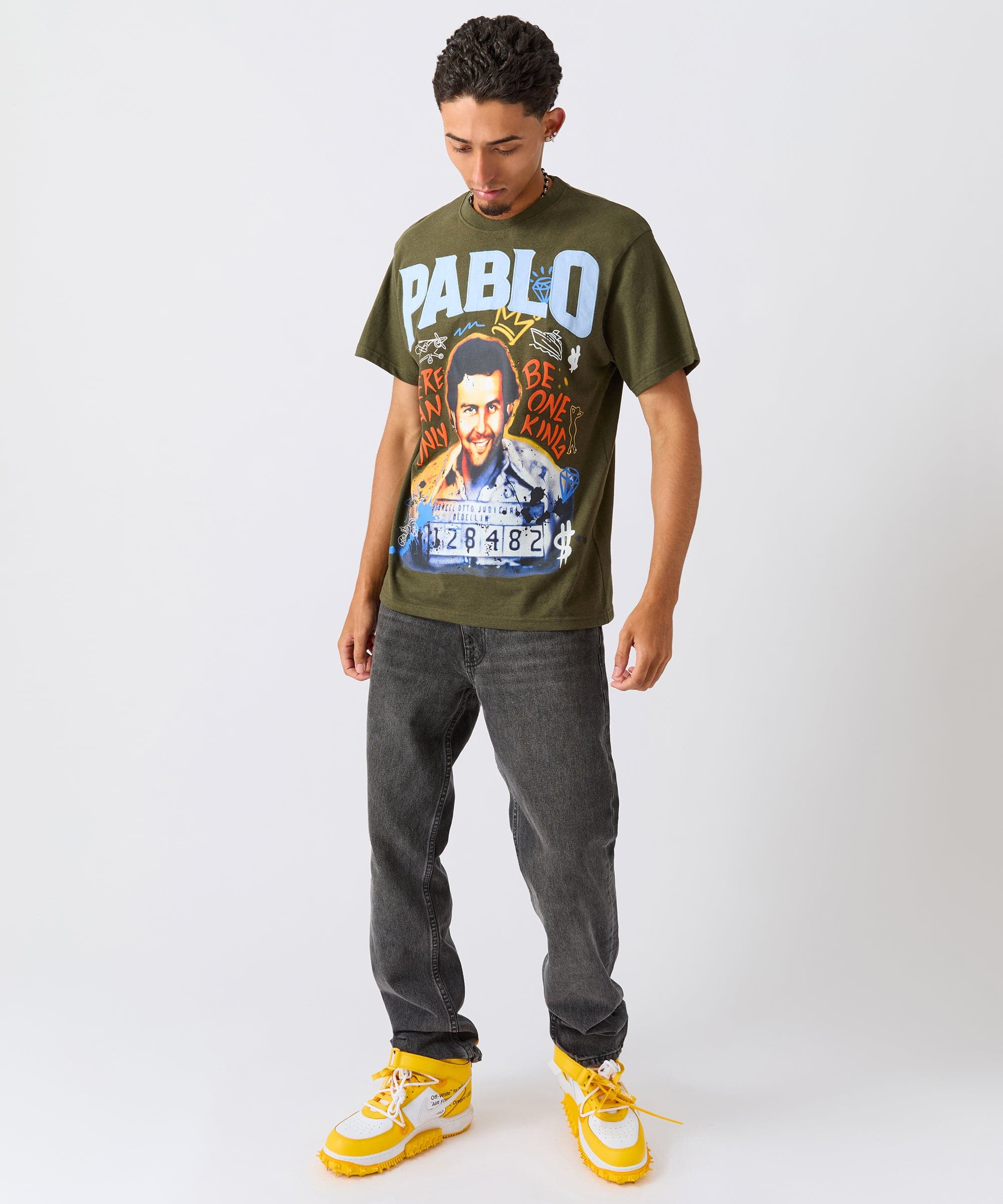 Pablo Graffiti Applique Short Sleeve Tee - Green - Image 6