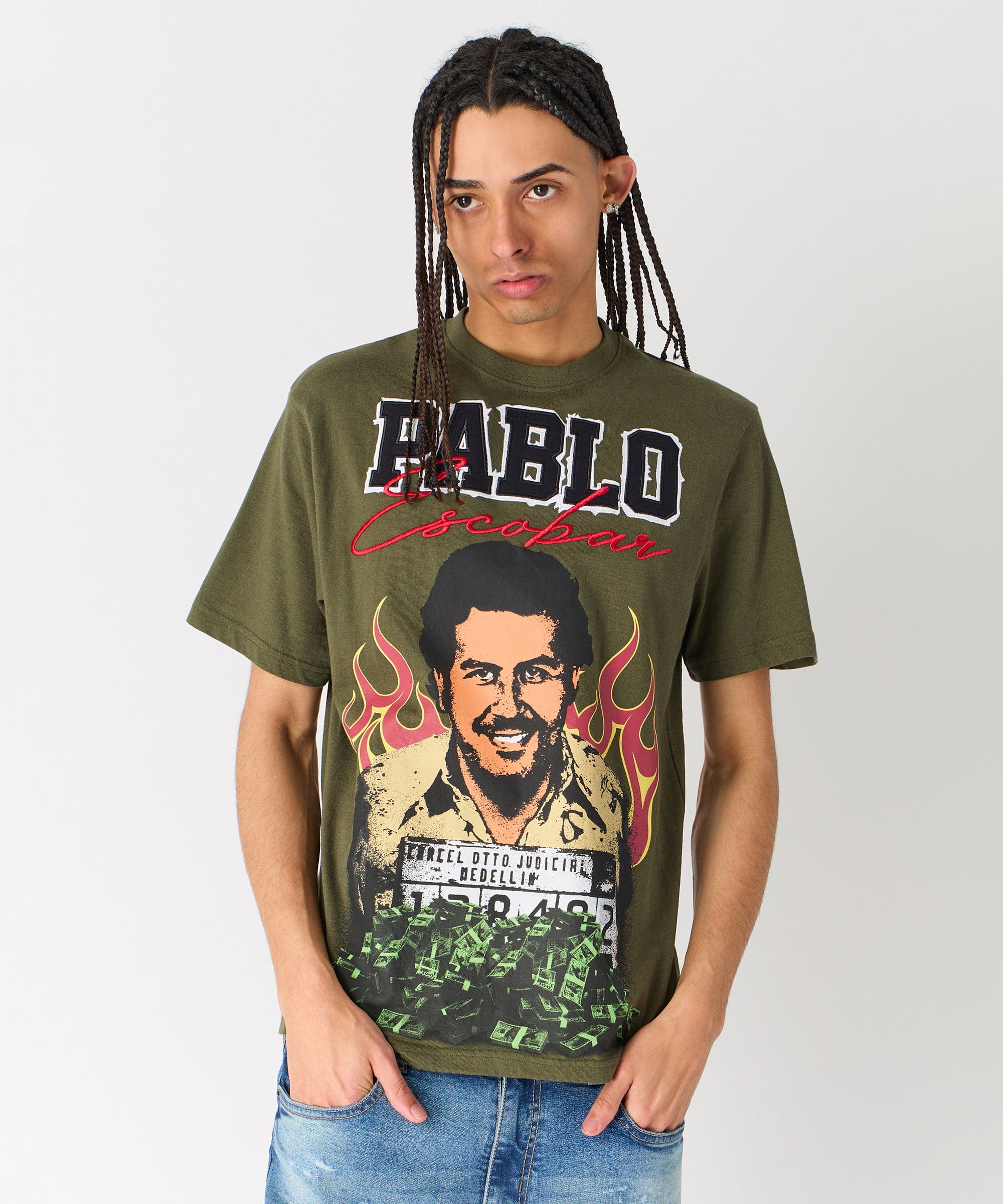 Pablo Mugshot Graphic Short Sleeve Tee - Olive Green - Image 2
