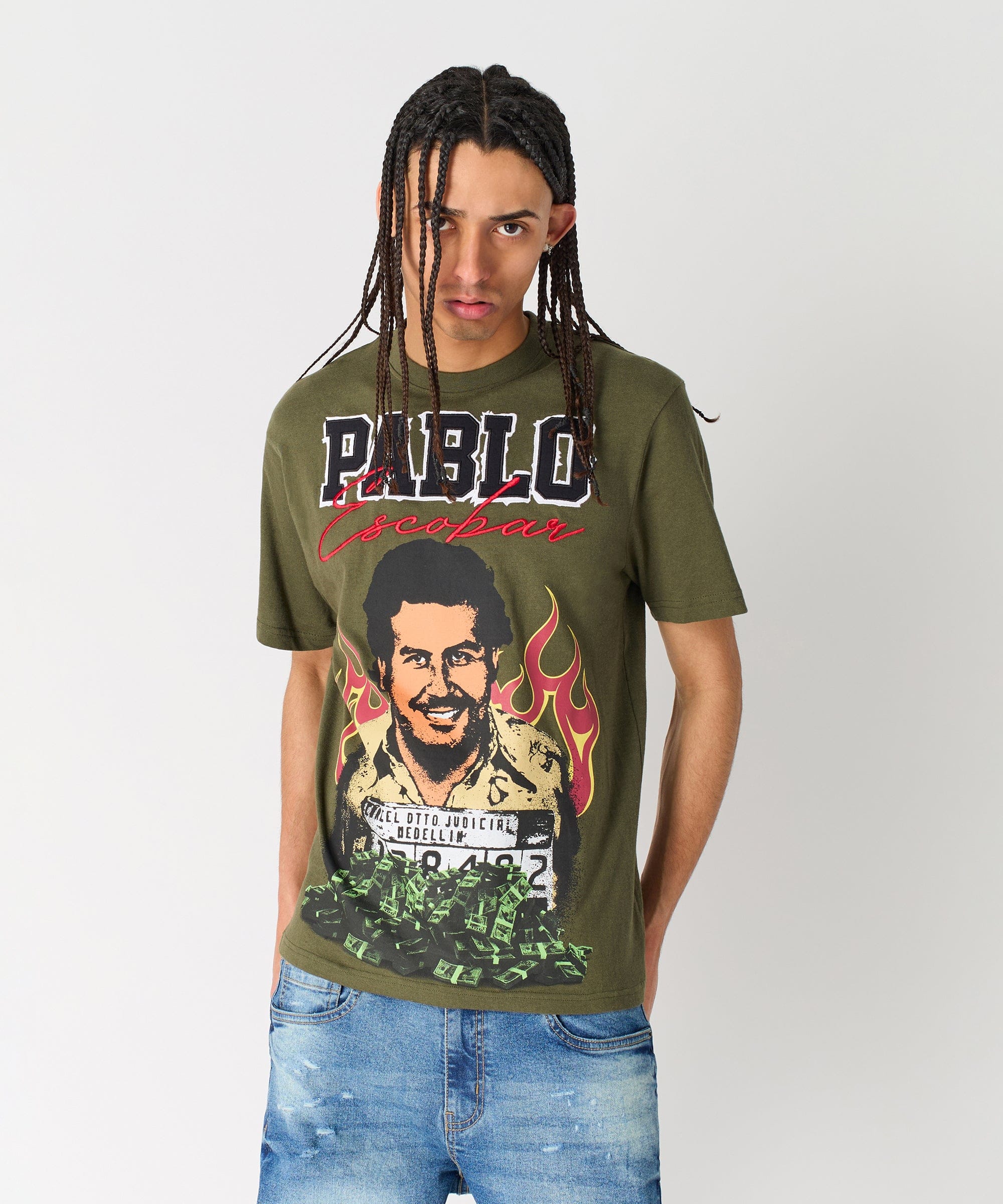 Pablo Mugshot Graphic Short Sleeve Tee - Olive Green - Image 3