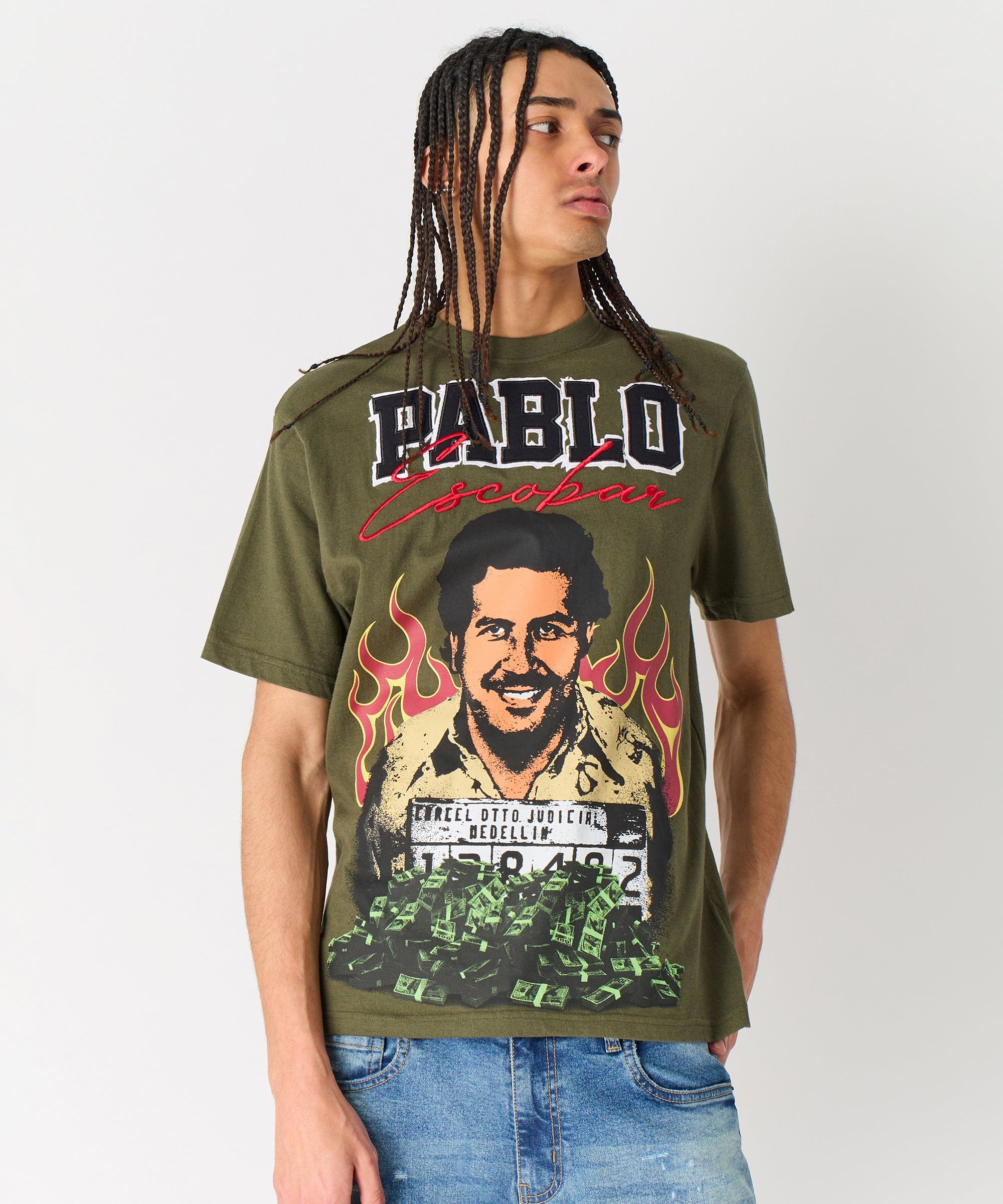 Pablo Mugshot Graphic Short Sleeve Tee - Olive Green - Image 4