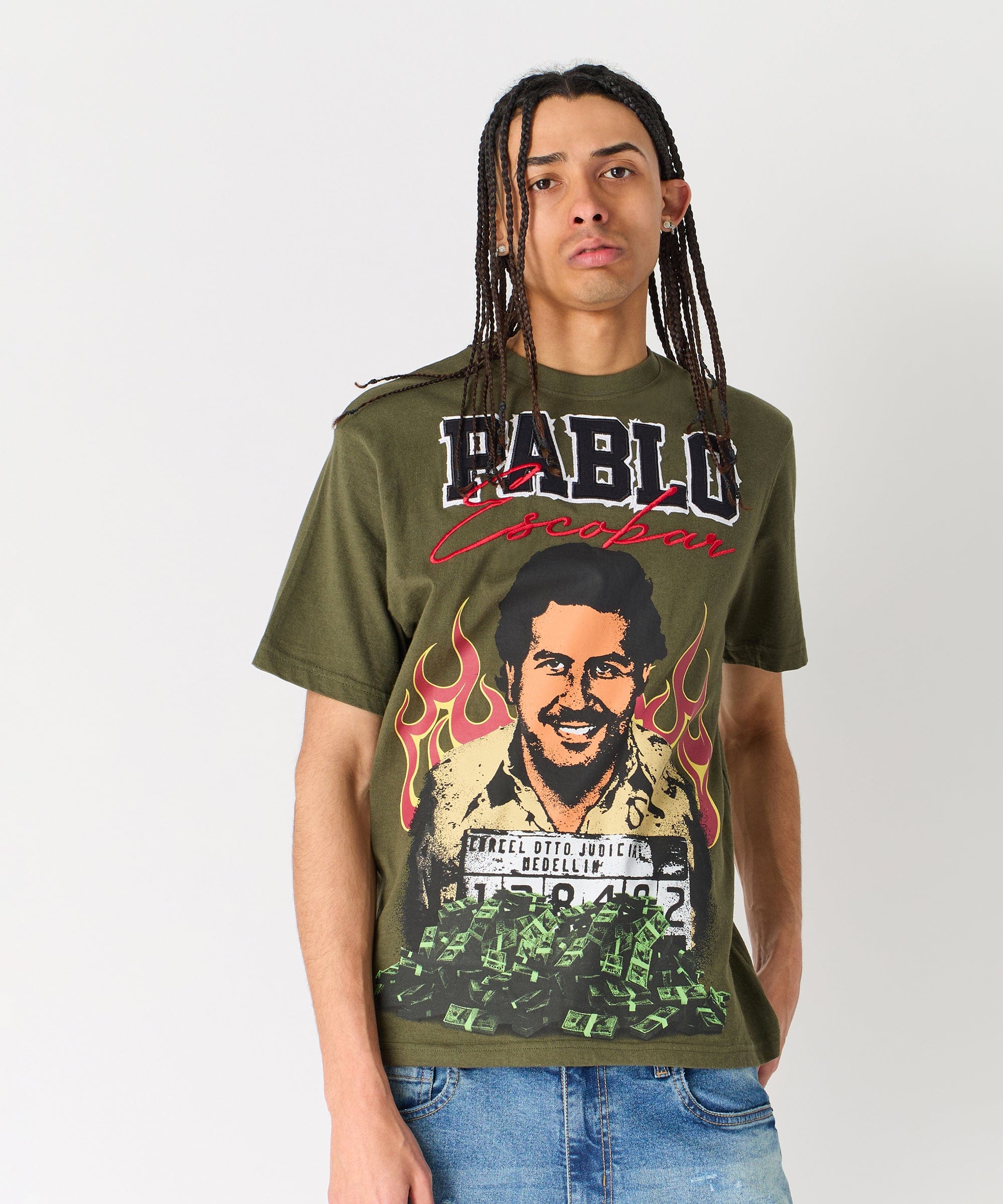 Pablo Mugshot Graphic Short Sleeve Tee - Olive Green - Image 6