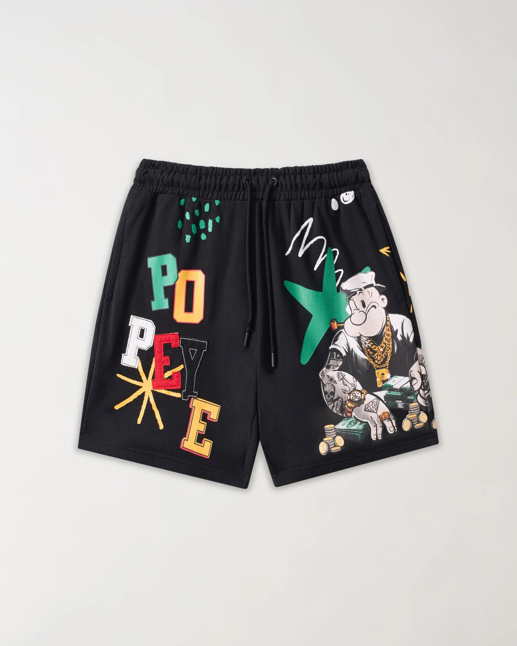 Plus Size Popeye Money Applique Short - Black