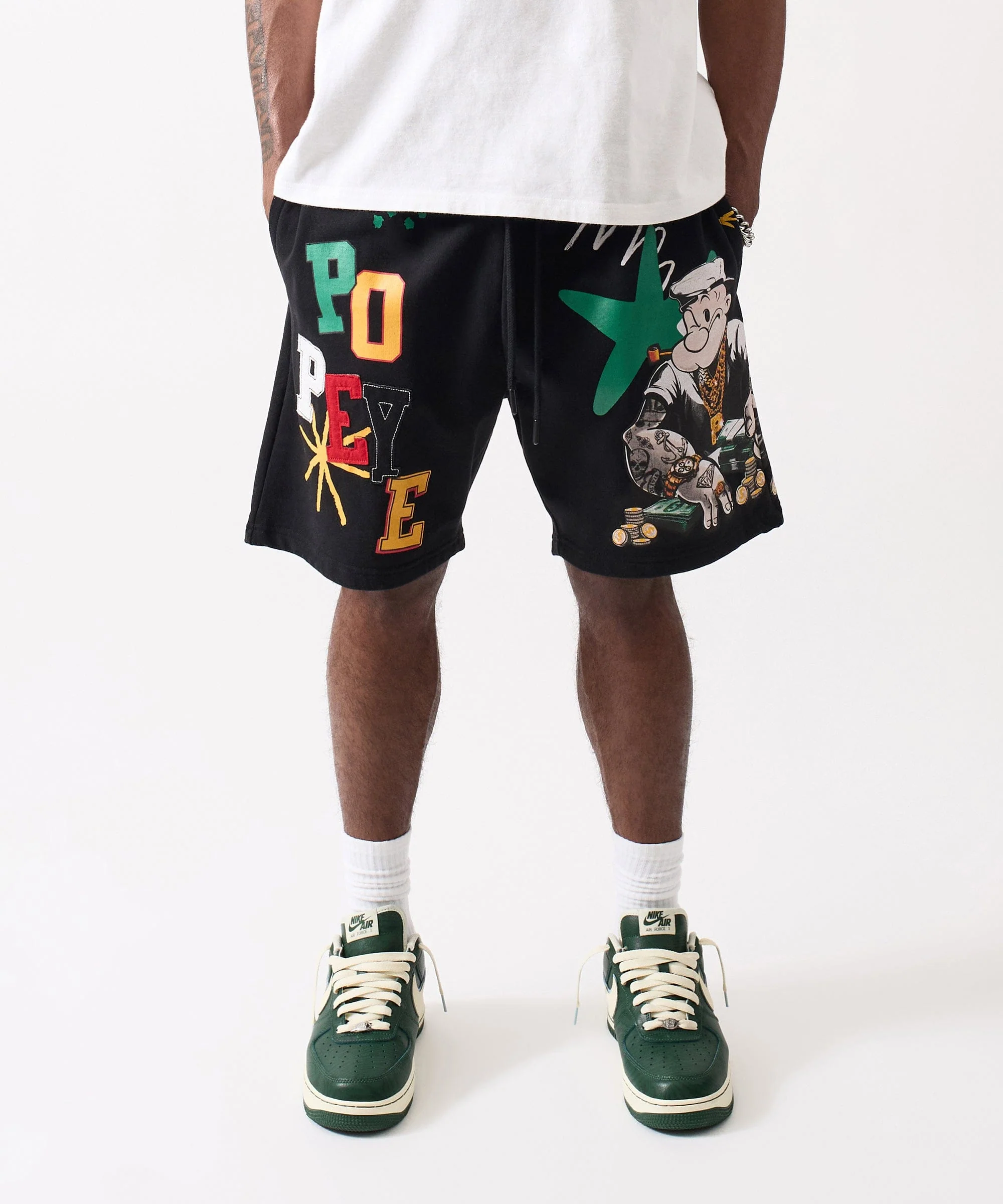 Plus Size Popeye Money Applique Short - Black - Image 2