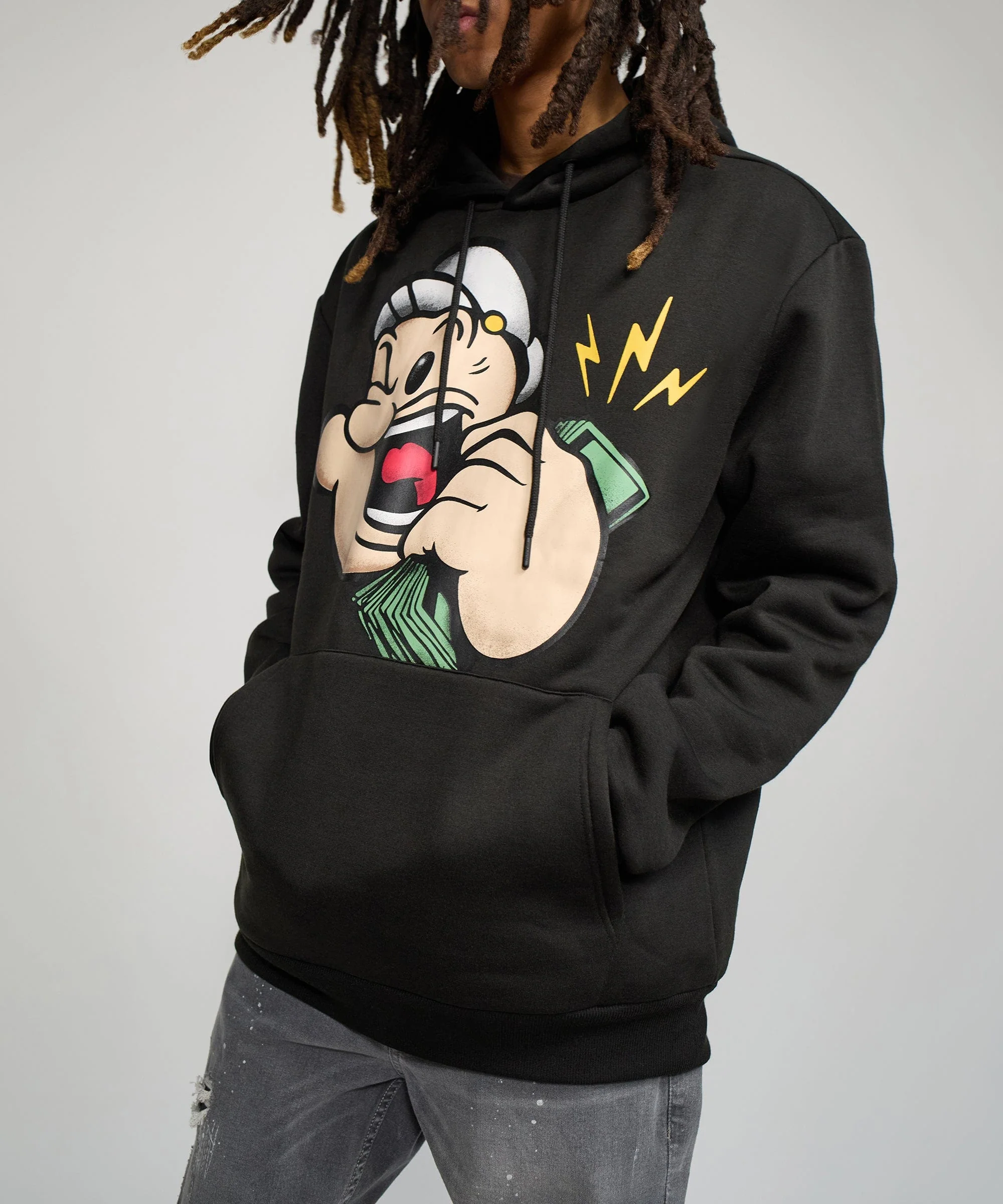 Popeye Front And Back Print Hoodie - Black - Image 3