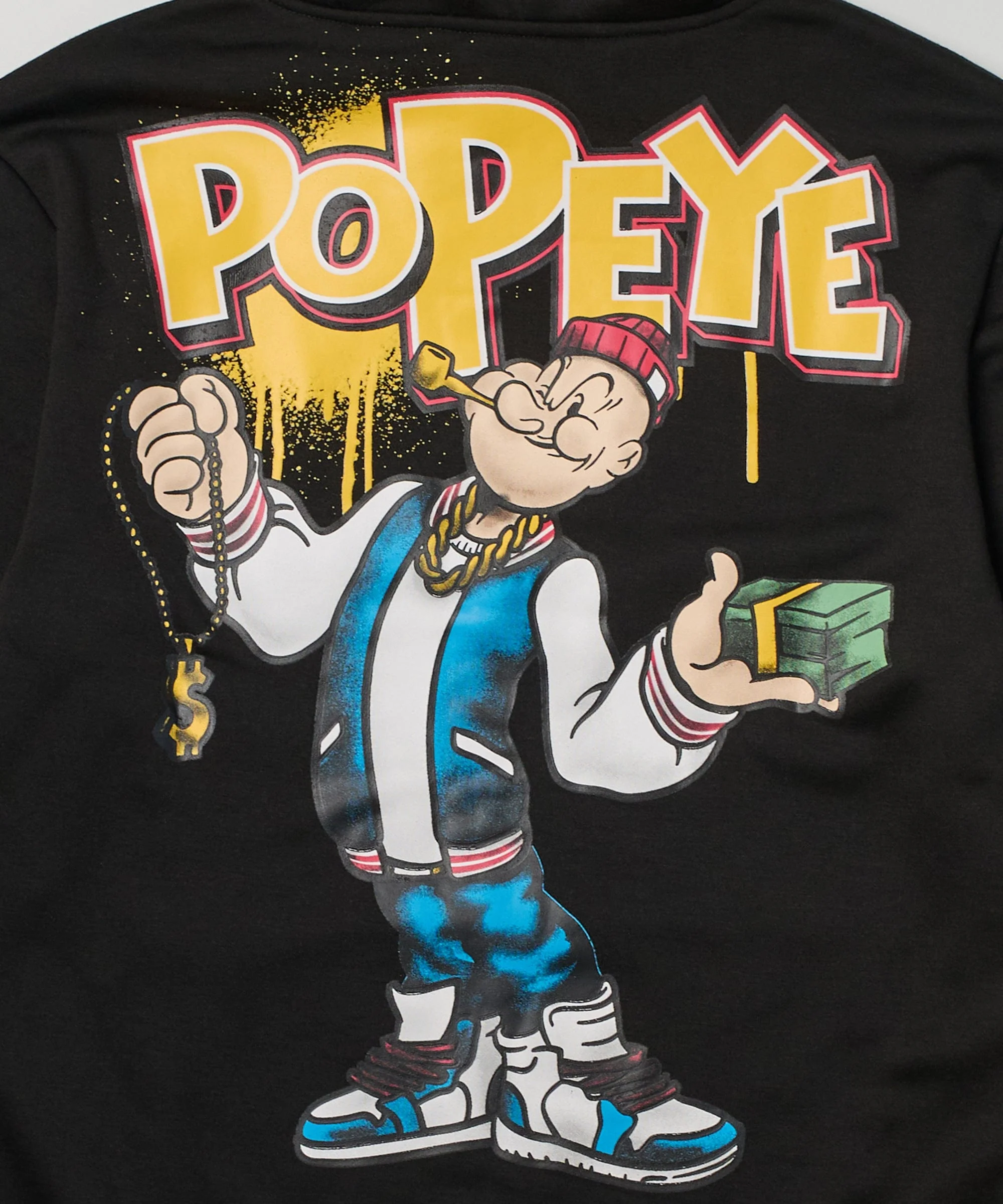 Popeye Front And Back Print Hoodie - Black - Image 6
