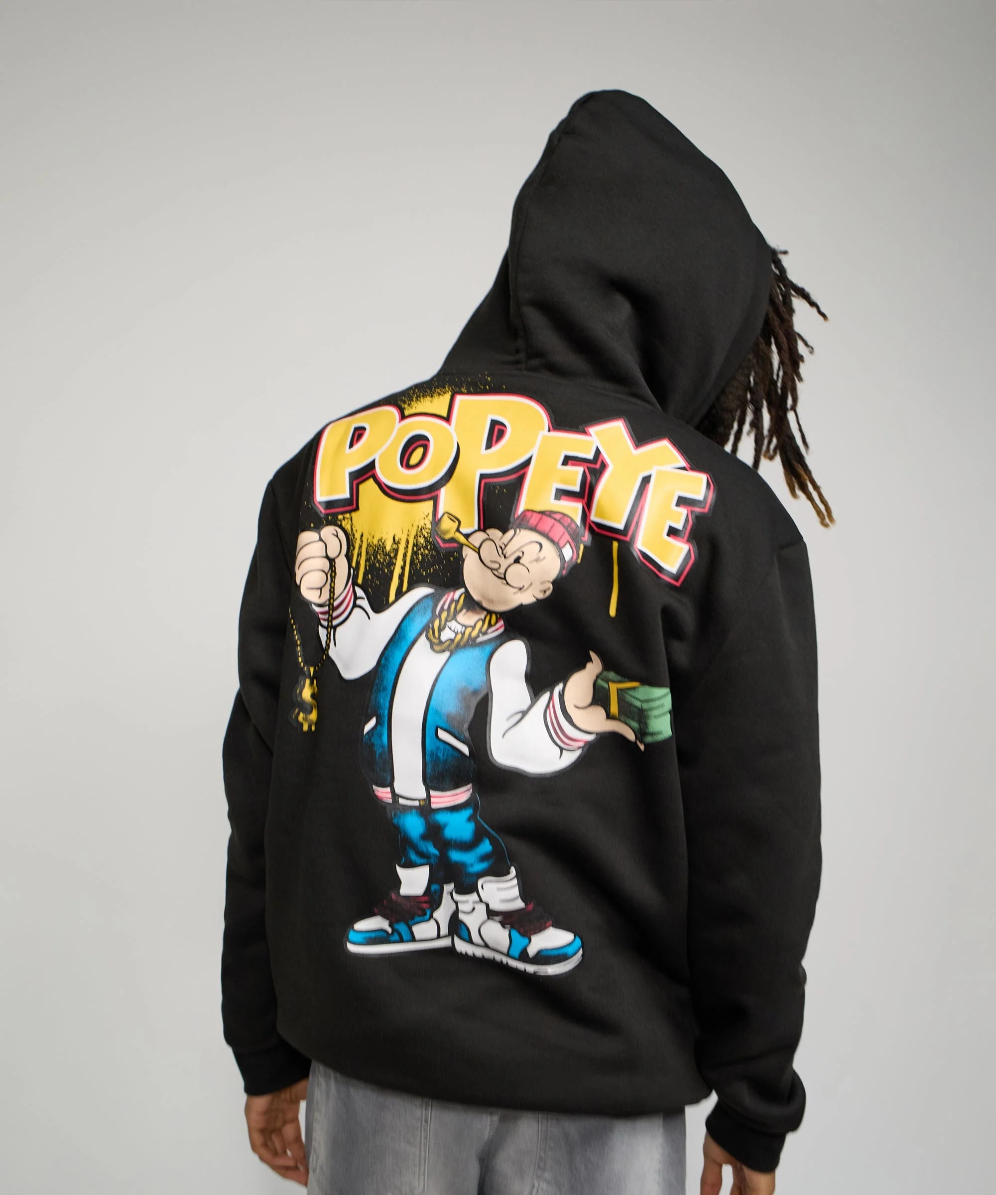 Popeye Front And Back Print Hoodie - Black - Image 7