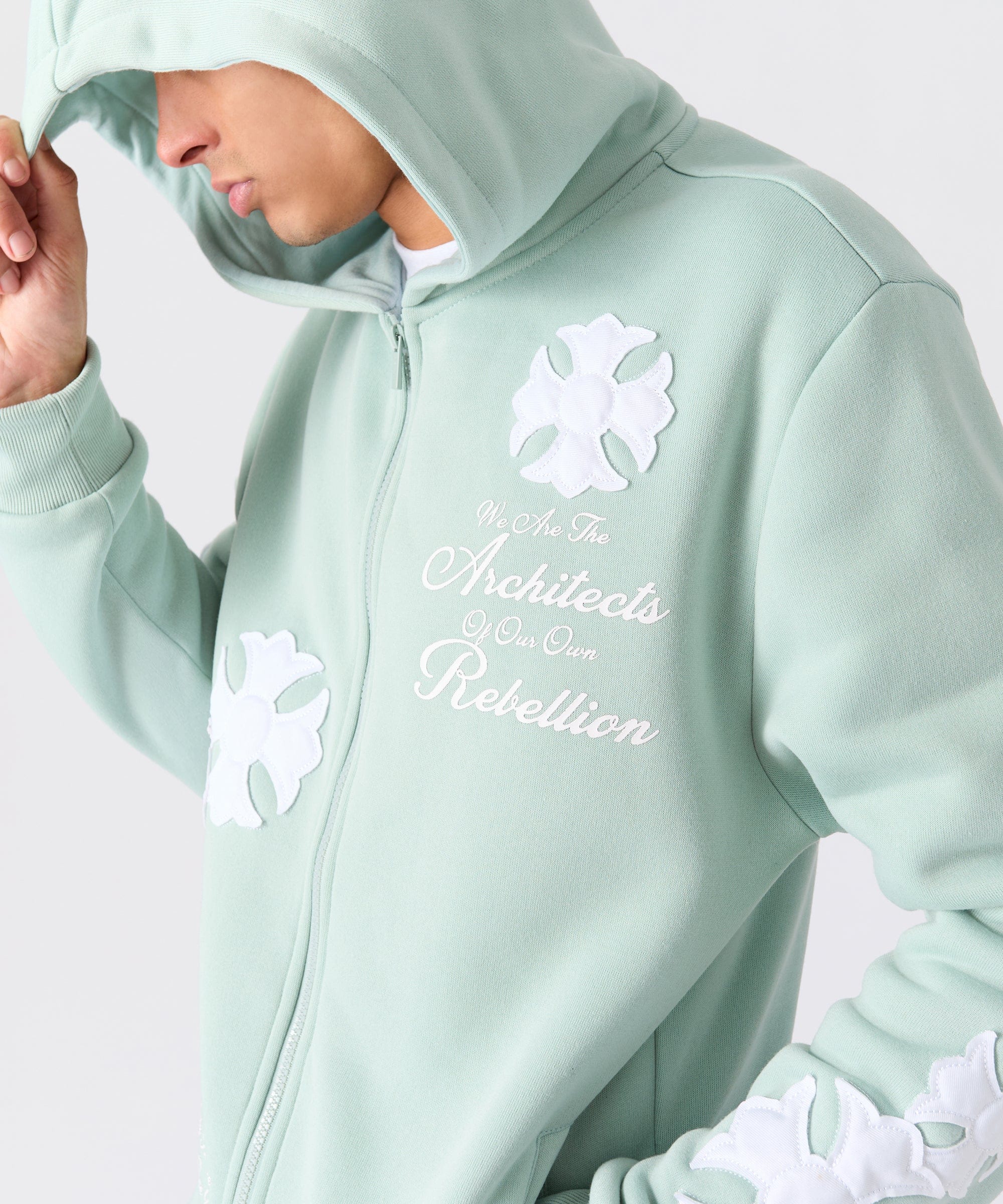 Rebellion Chenille Patched Zip Up Hoodie - Medium Blue - Image 2