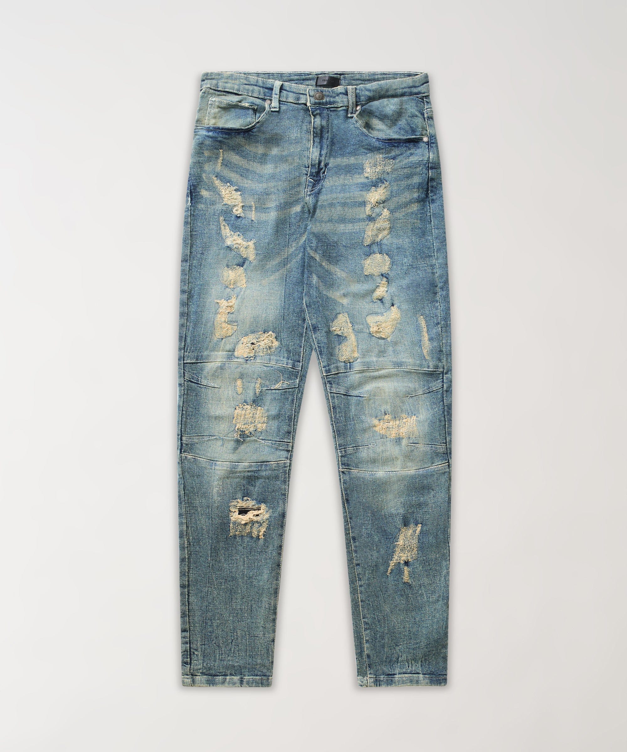 Rip And Repair Washed Denim Jeans - Light Blue