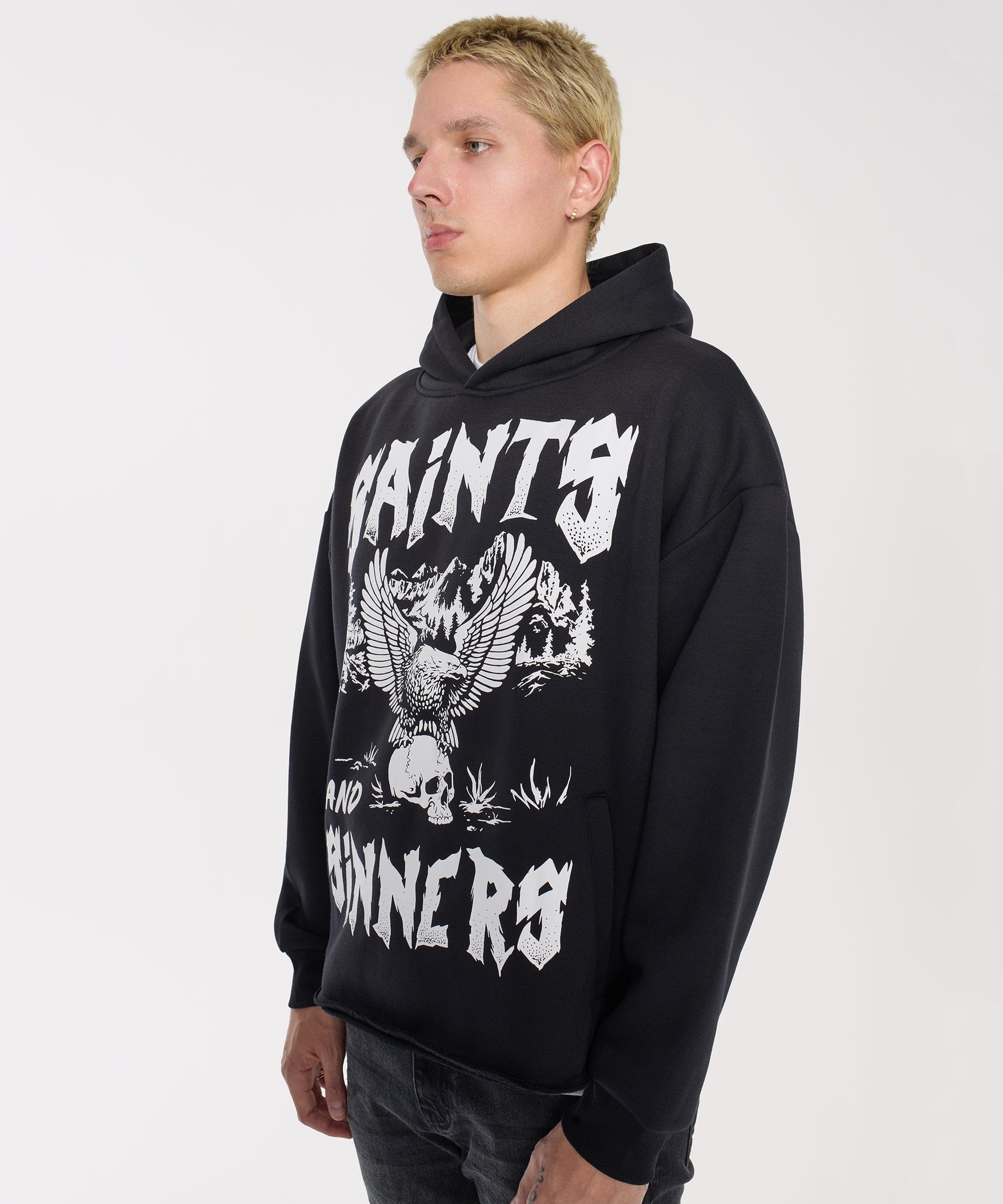 Saint And Sinners Raw Hem Hoodie - Black - Image 5