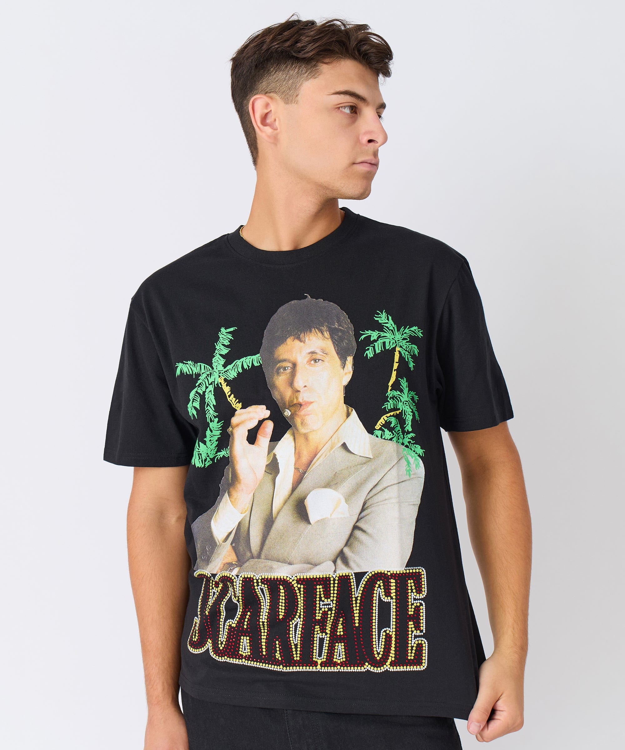 Scarface Rhinestone Short Sleeve Tee - Black - Image 2