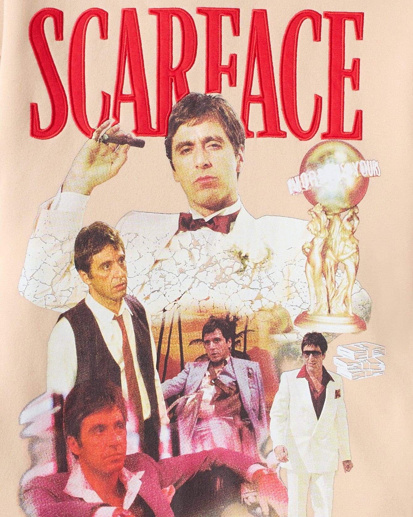 Scarface Say Hello Embroidered Patch Hoodie - Khaki - Image 3