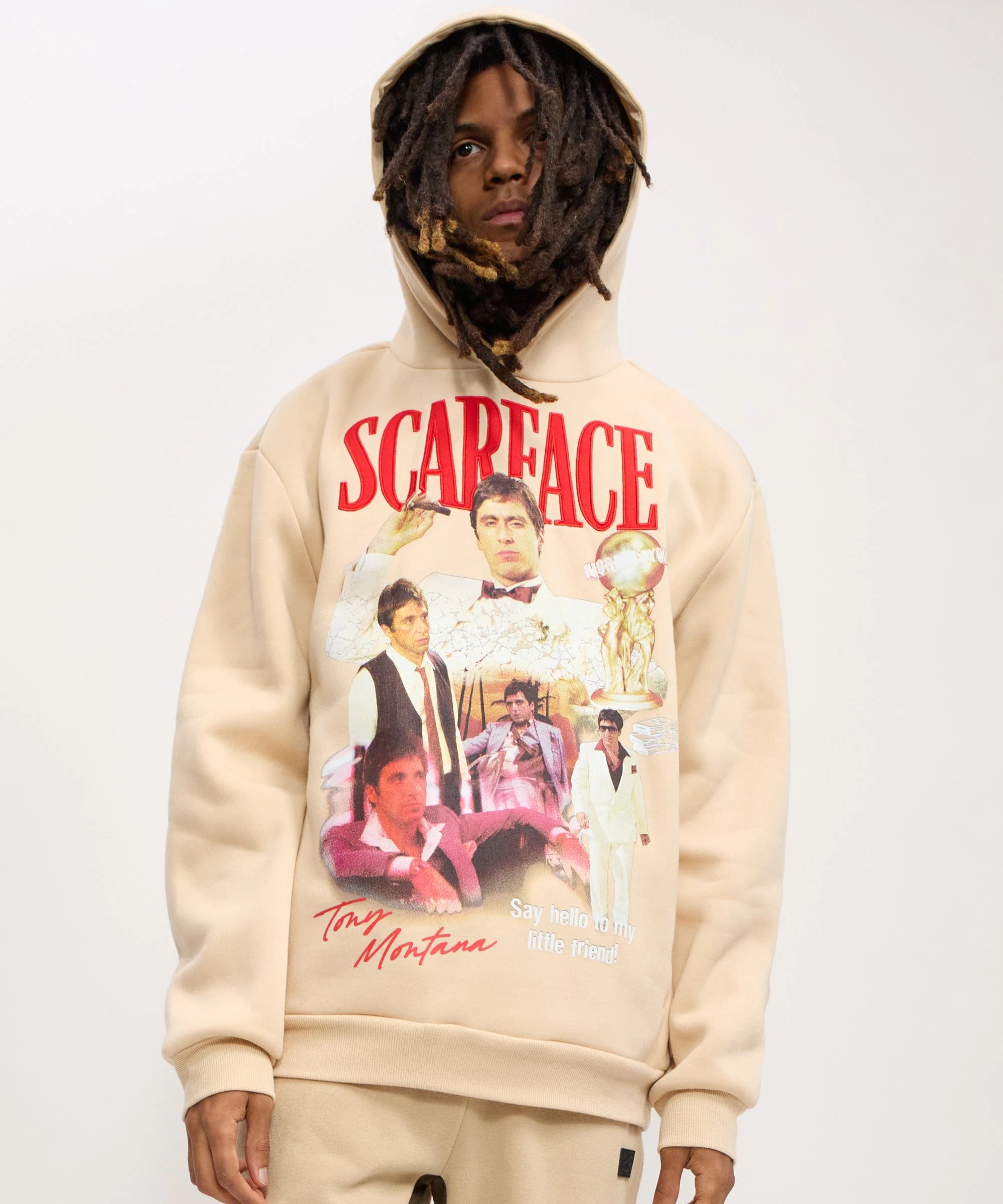 Scarface Say Hello Embroidered Patch Hoodie - Khaki - Image 6