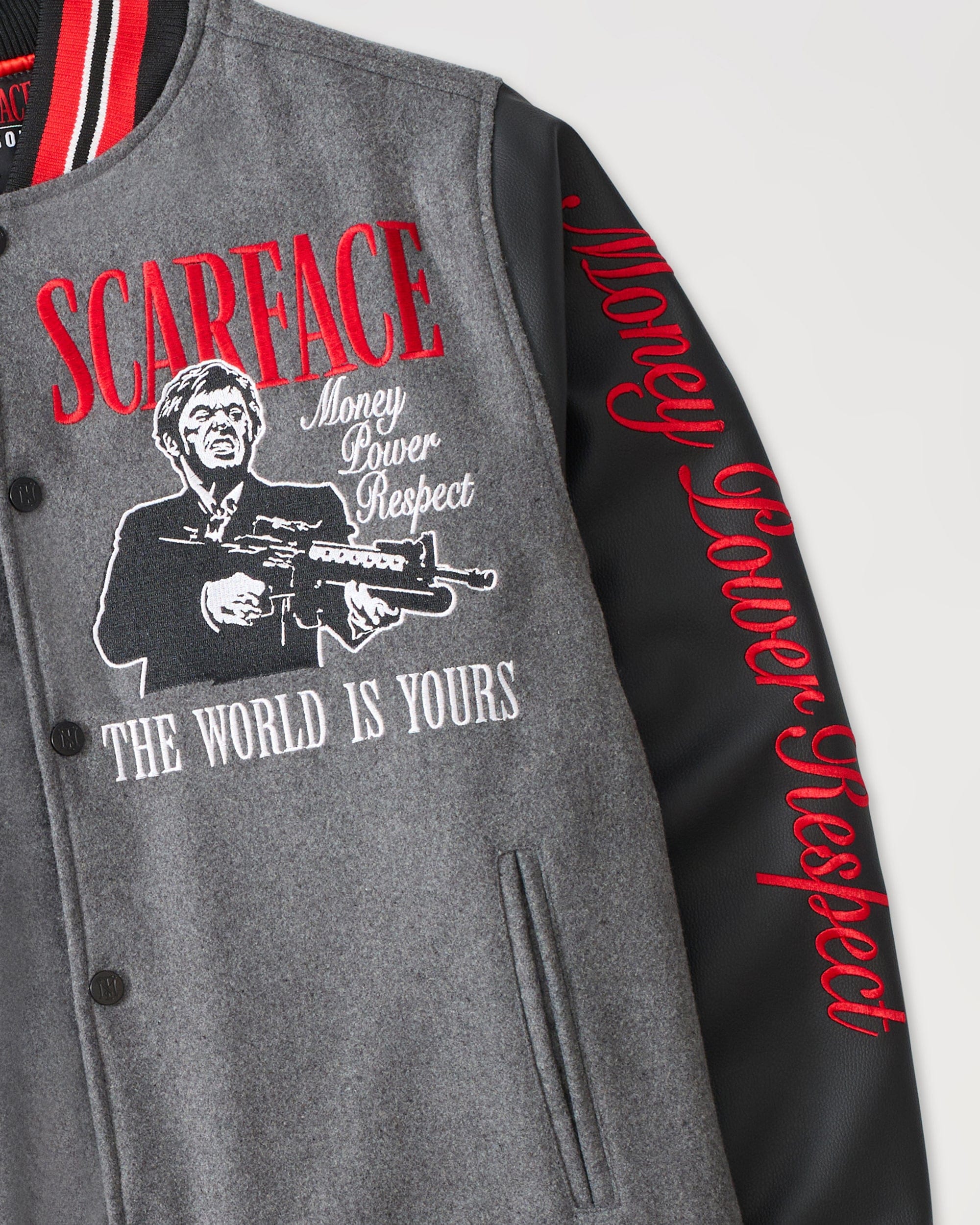 Scarface The World Varsity Jacket PU - Black And Grey - Image 3