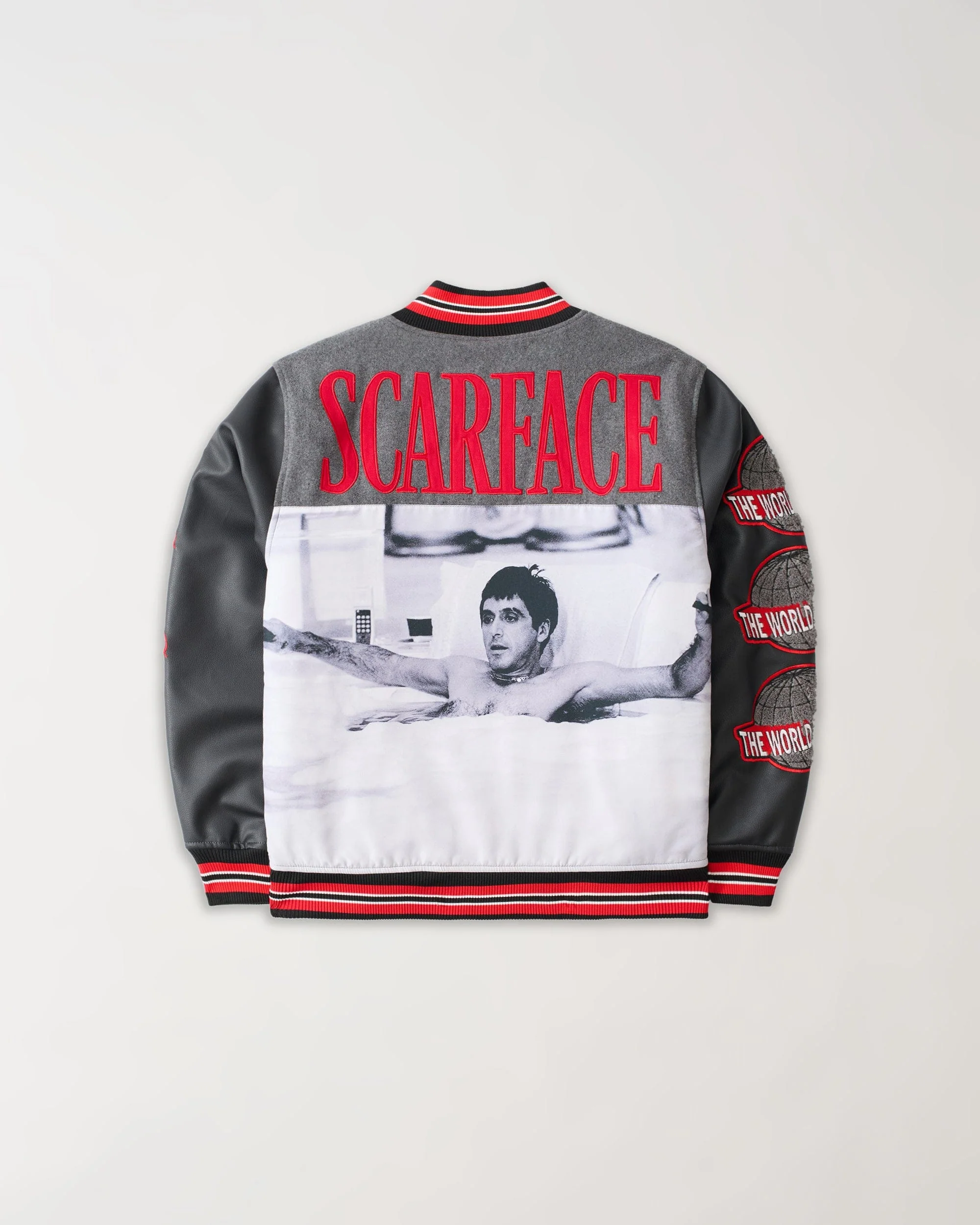 Scarface The World Varsity Jacket PU - Black And Grey - Image 5
