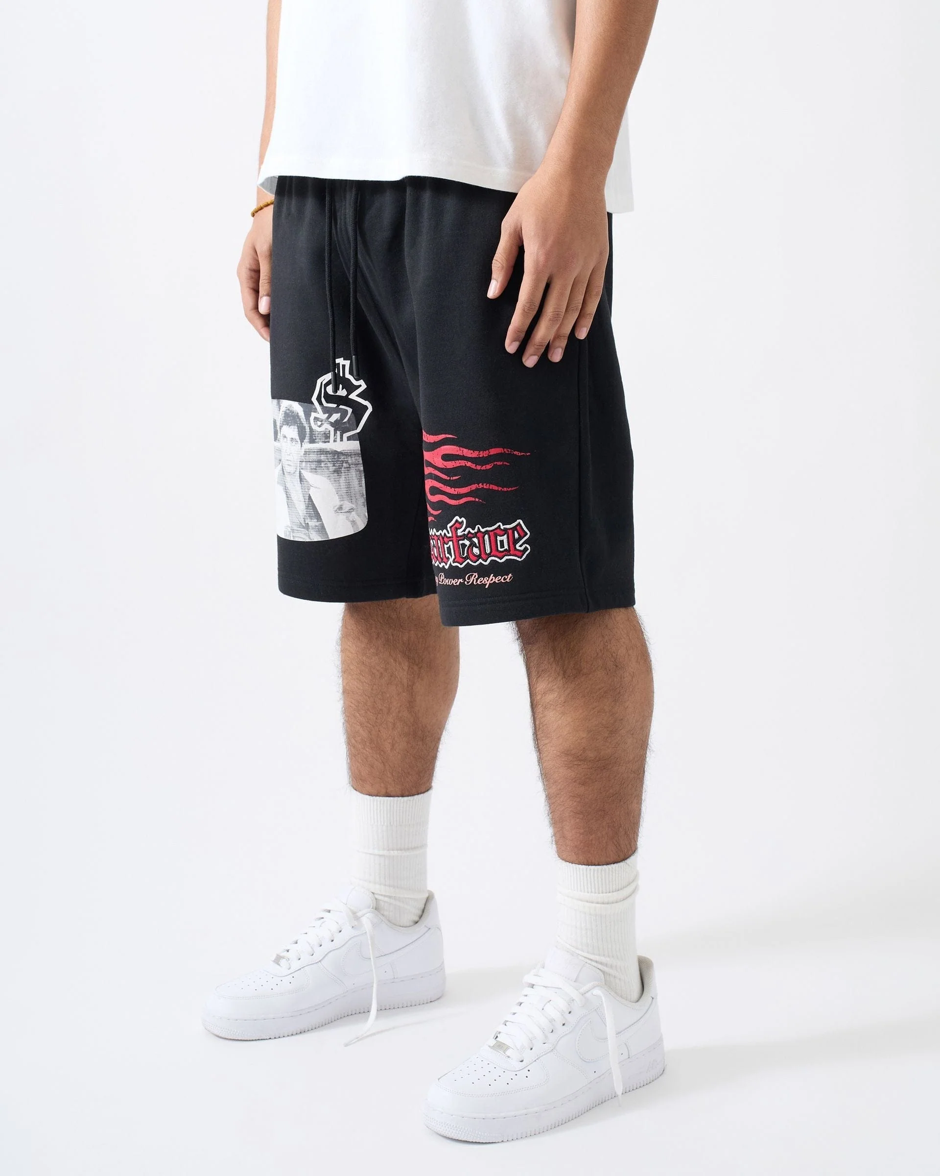 Scarface Money Power Respect Embroidered Fleece Short - Black - Image 5