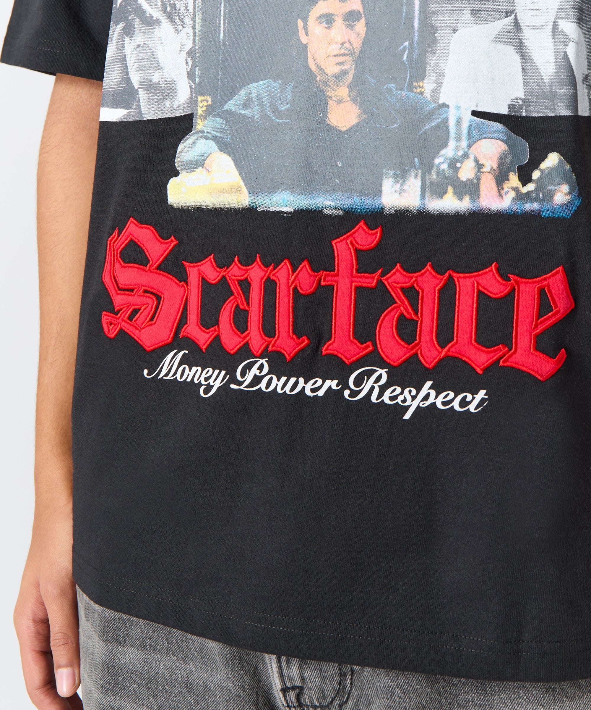 Scarface Money Embroidered Short Sleeve Tee - Black - Image 5