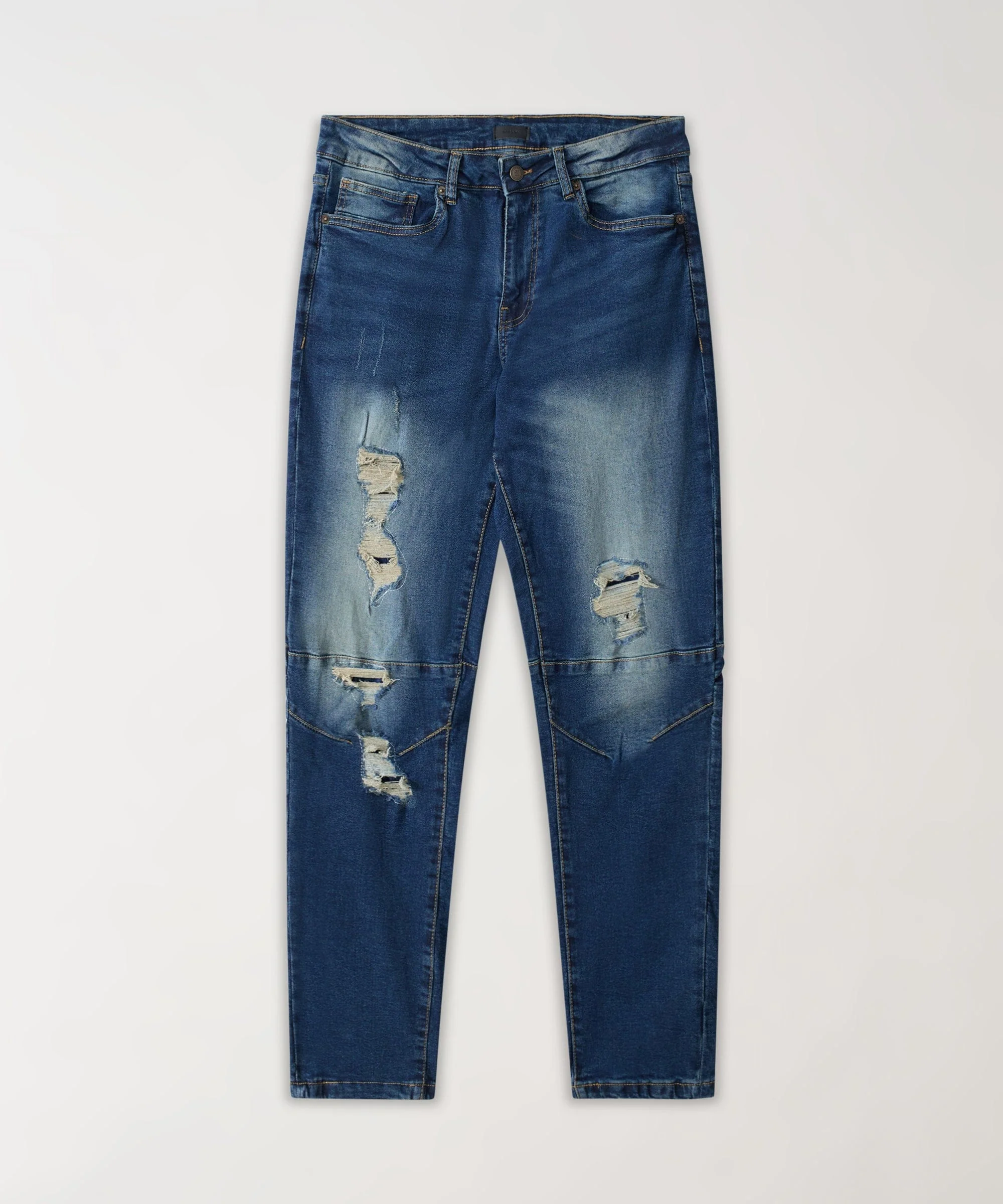 Rip And Repair Dark Wash Denim Pants - Blue