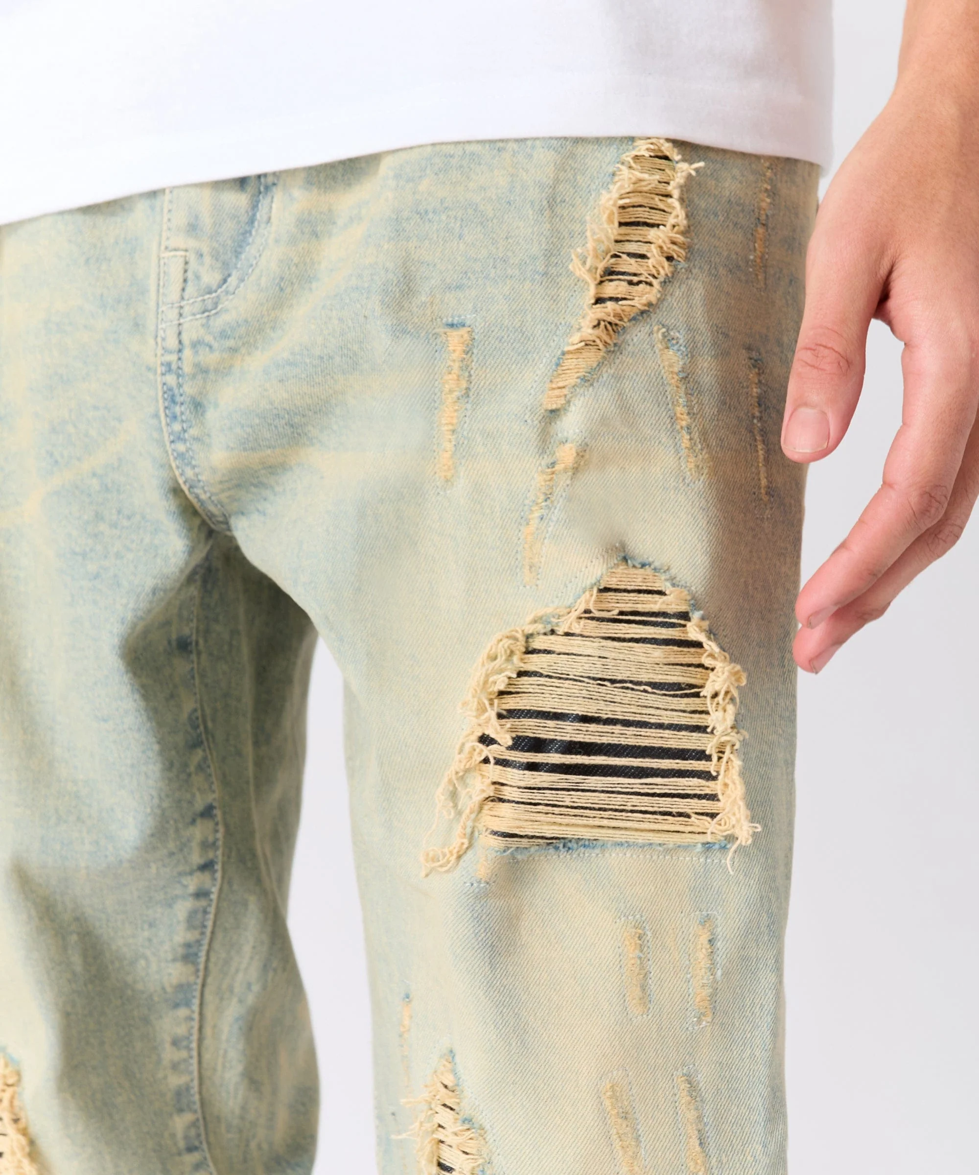 Rip And Repair Washed Denim Jeans - Light Blue - Image 2