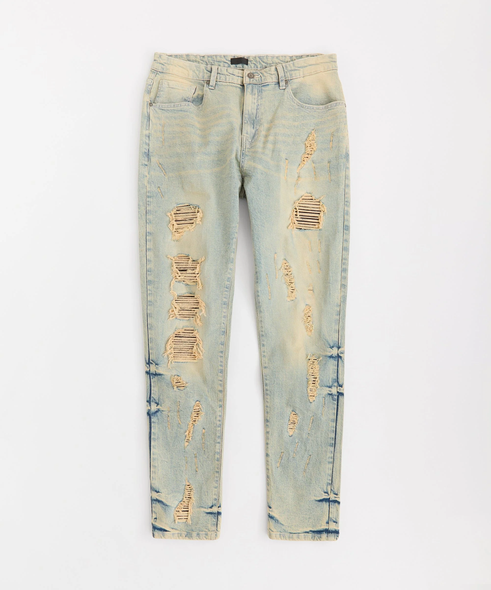 Rip And Repair Washed Denim Jeans - Light Blue - Image 3