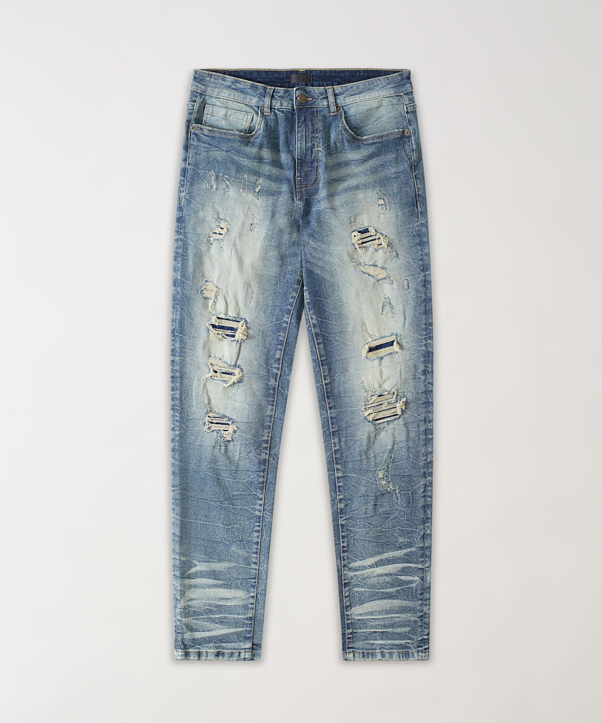 Ripped And Repaired Denim Pants - Blue - Image 2