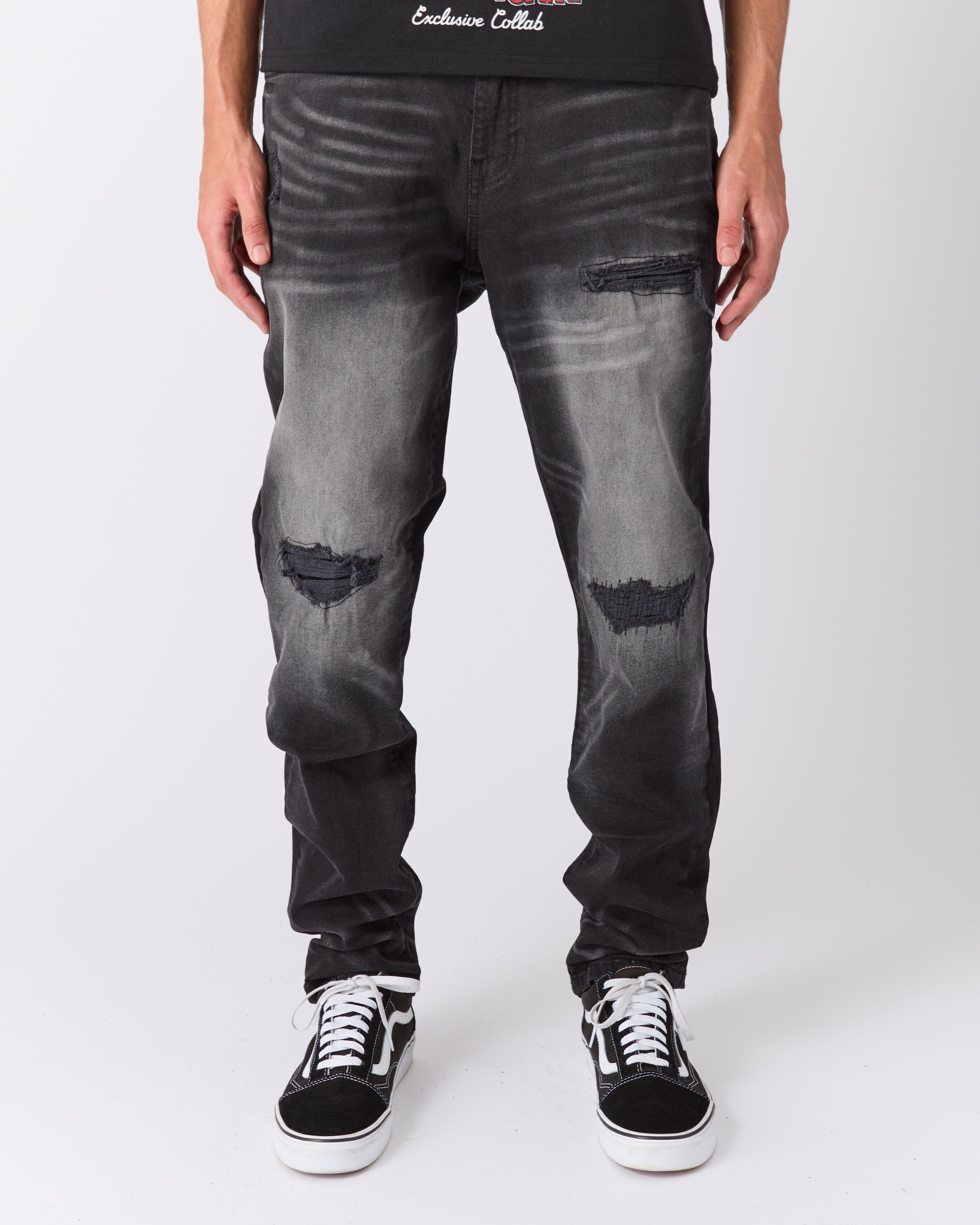Rip and Repair Washed Denim Jeans - Black