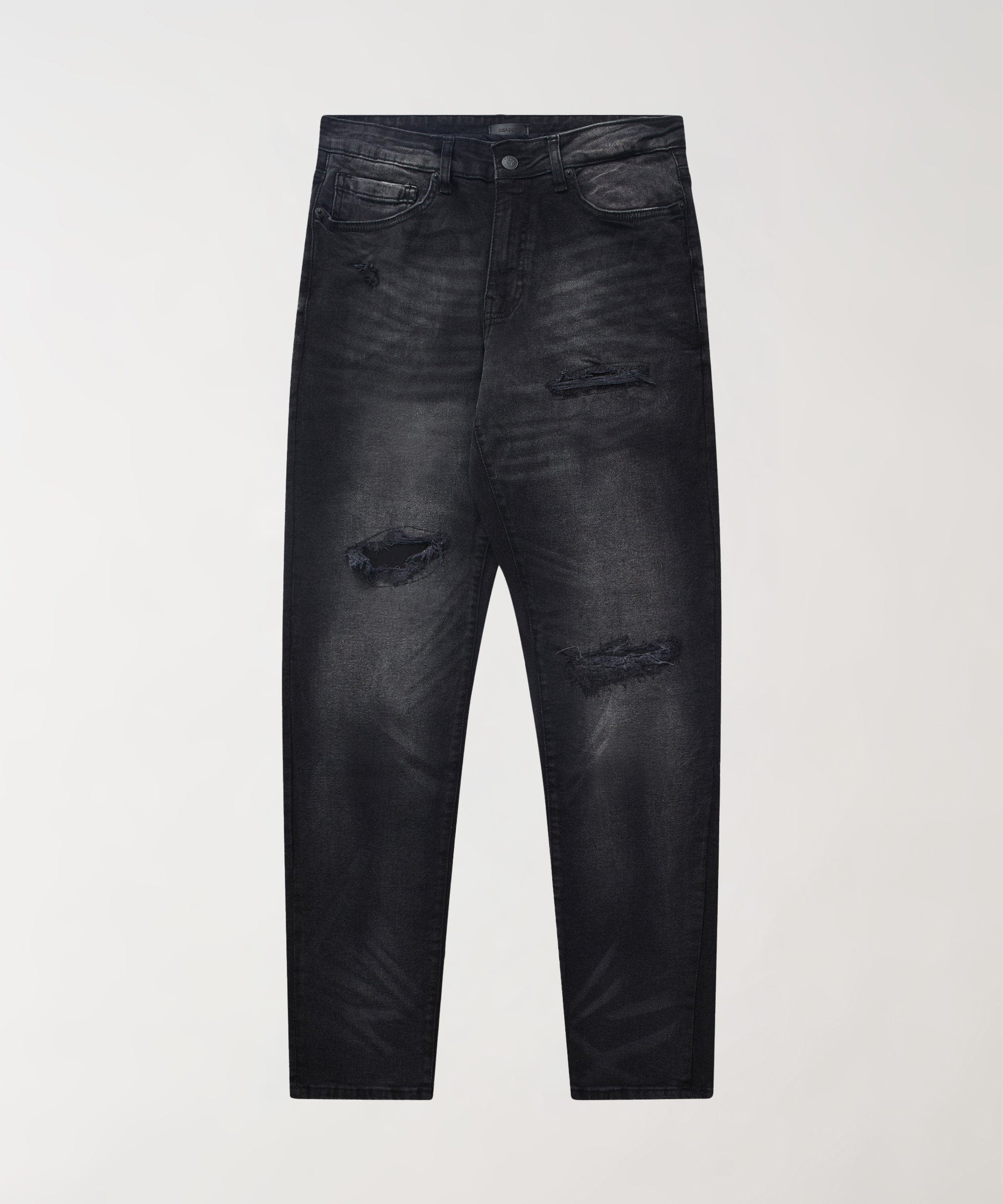 Rip and Repair Washed Denim Jeans - Black - Image 2